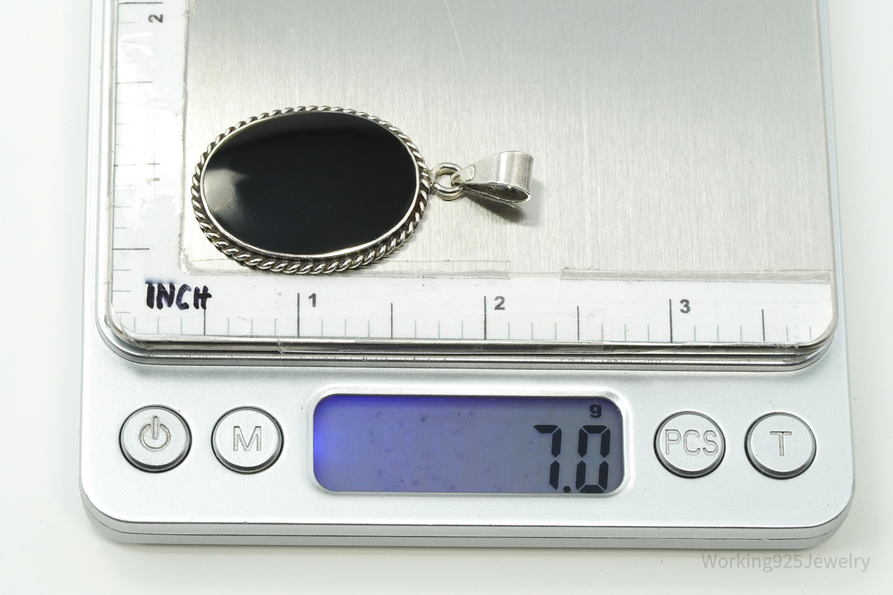 Vintage Black Onyx Sterling Silver Necklace Pendant