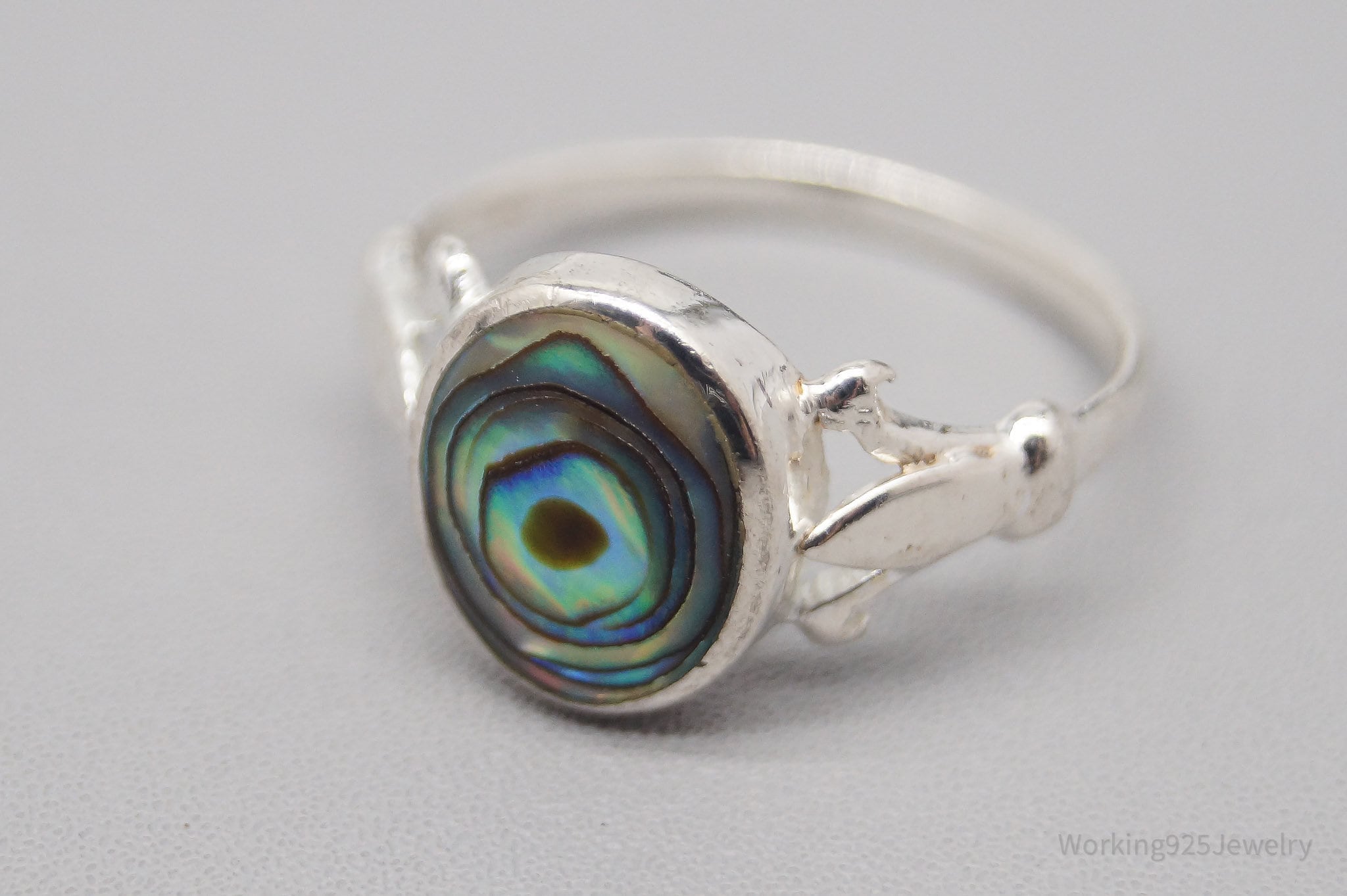 Vintage Paua Abalone Shell Sterling Silver Ring - Size 6.5