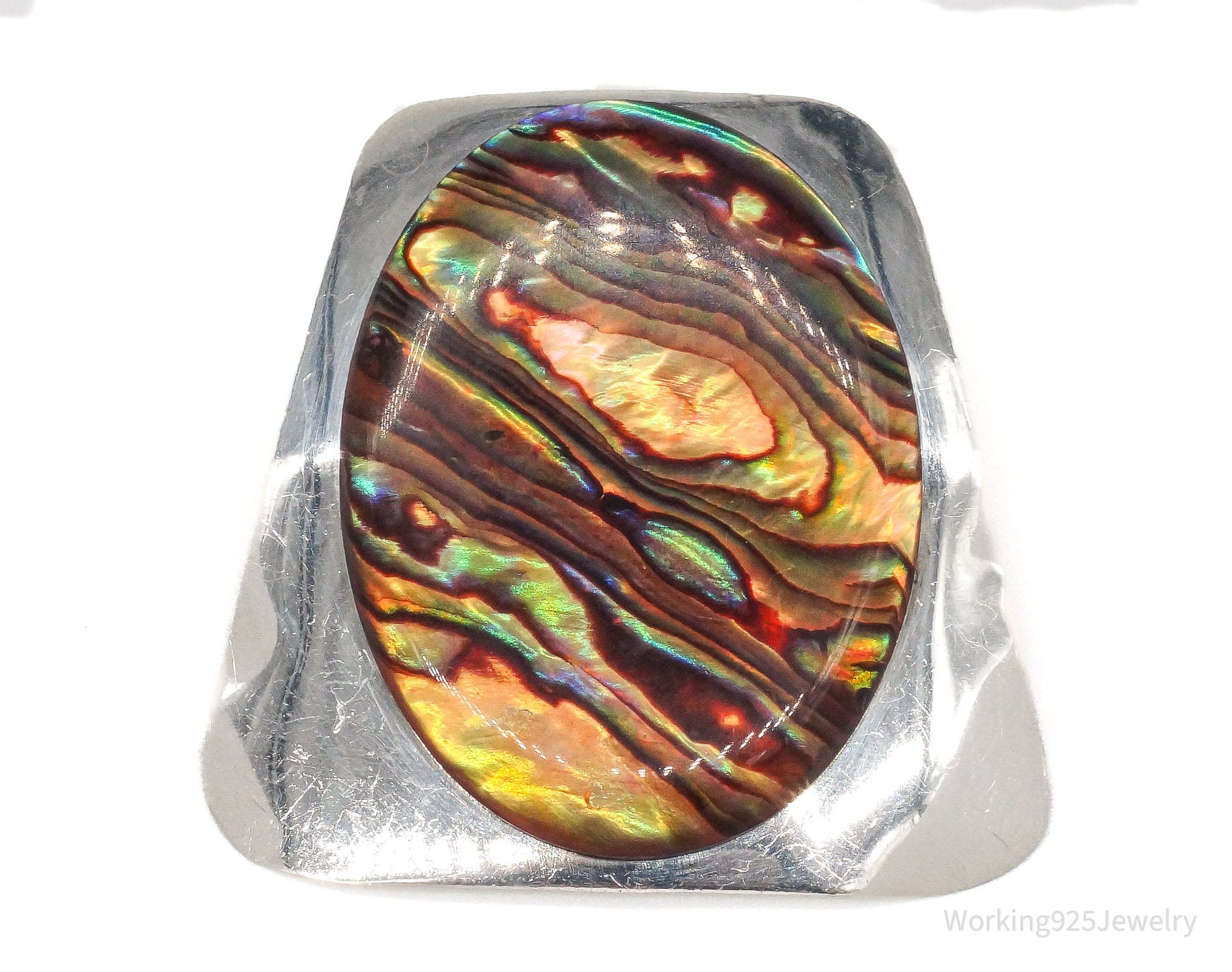 Vintage Vibrant Paua Shell Sterling Silver Brooch Pin Pendant