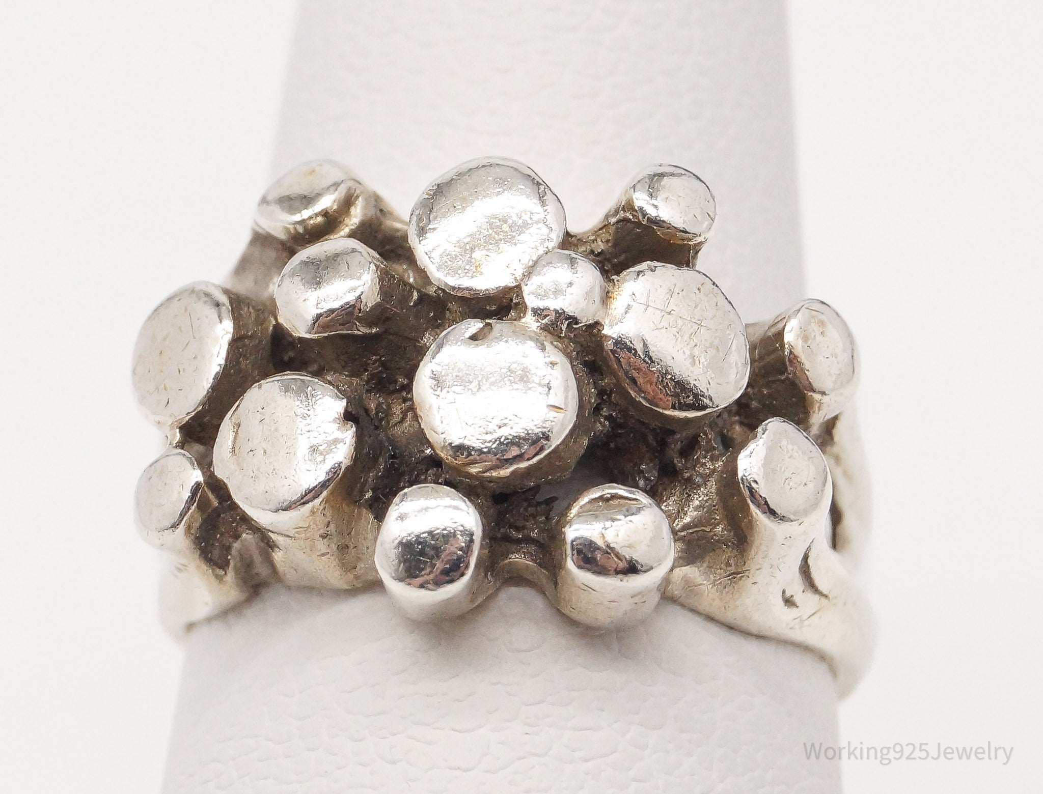 Vintage Brutalist Style Silver Ring - Size 5.5