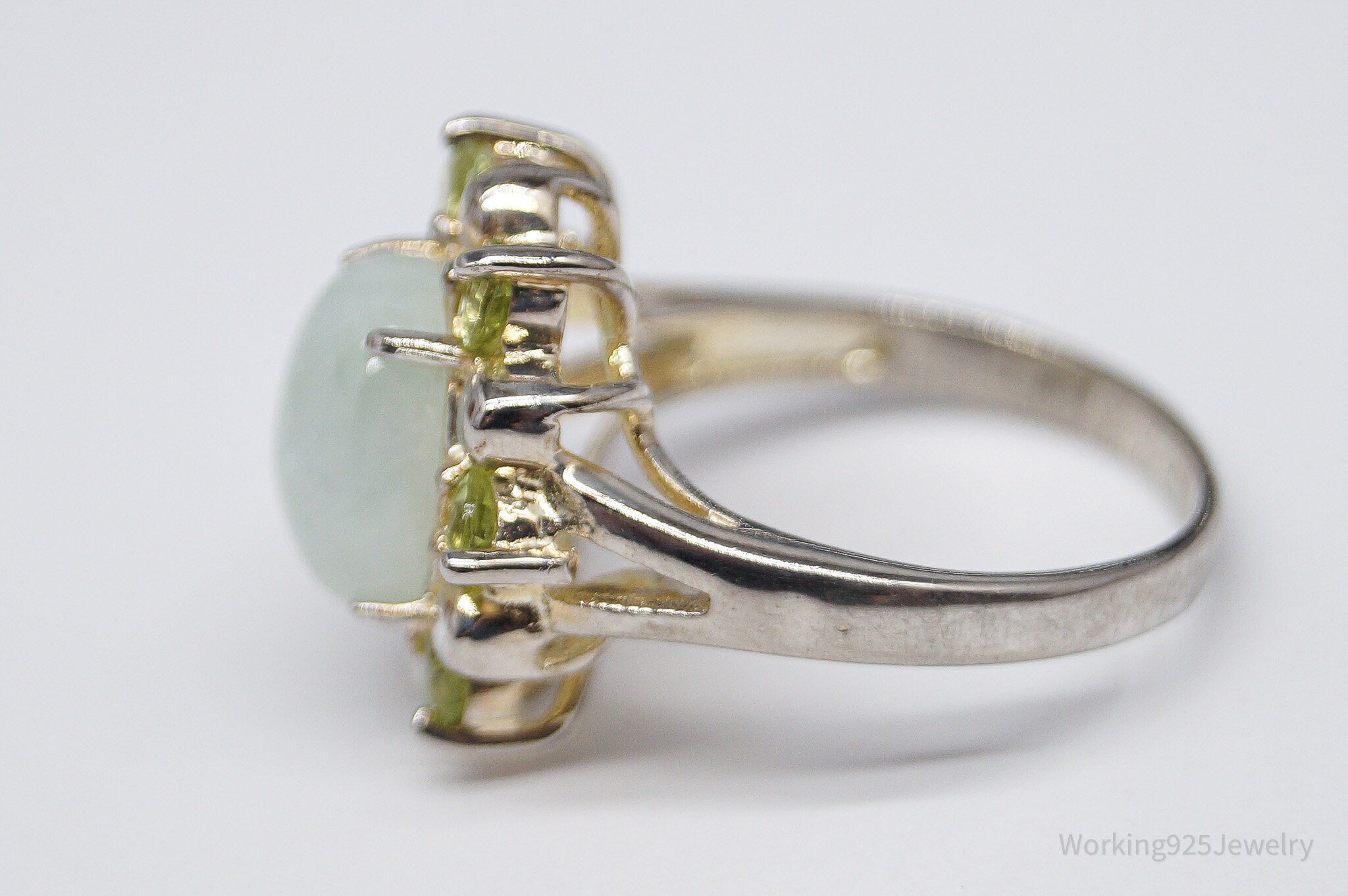 Vintage Green Jade & Peridot Sterling Silver Ring - Size 6