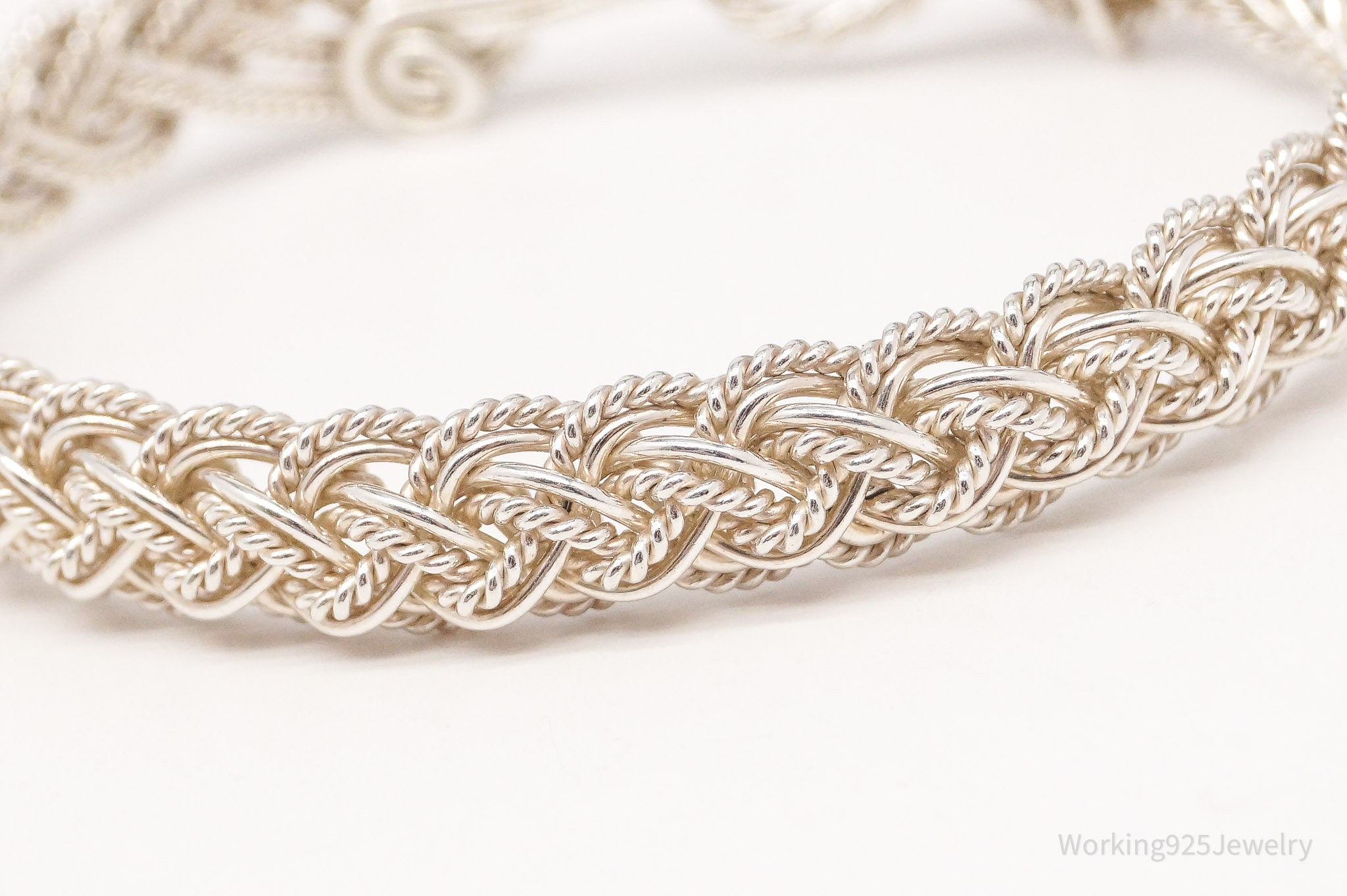 Vintage Intricate Filigree Rope Weave Braid Silver Bracelet - 6 1/16"