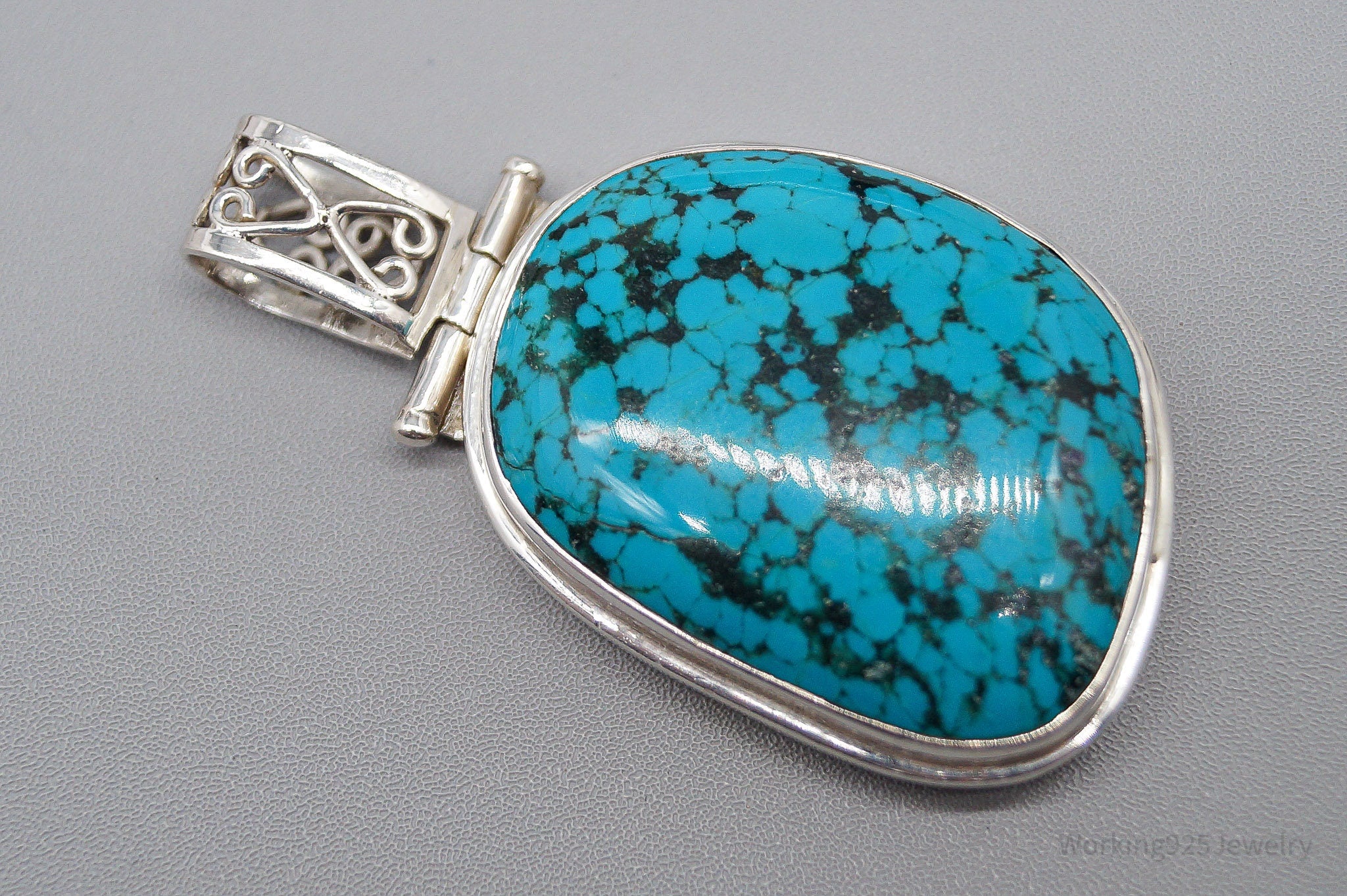 Large Vintage Blue Turquoise Sterling Silver Pendant