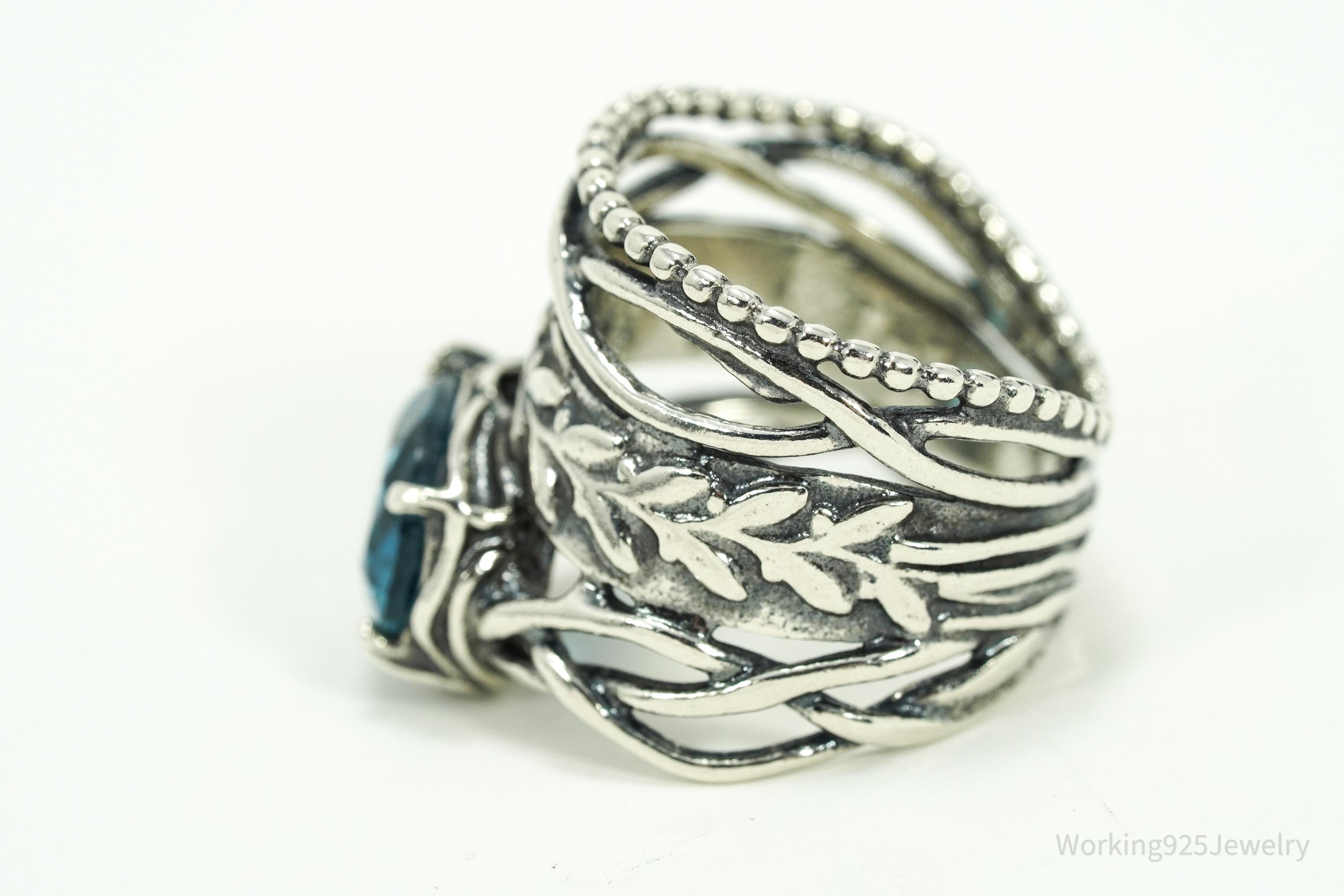 Vintage Israel Designer Paz PZ Blue Topaz Sterling Silver Ring - Size 6.25