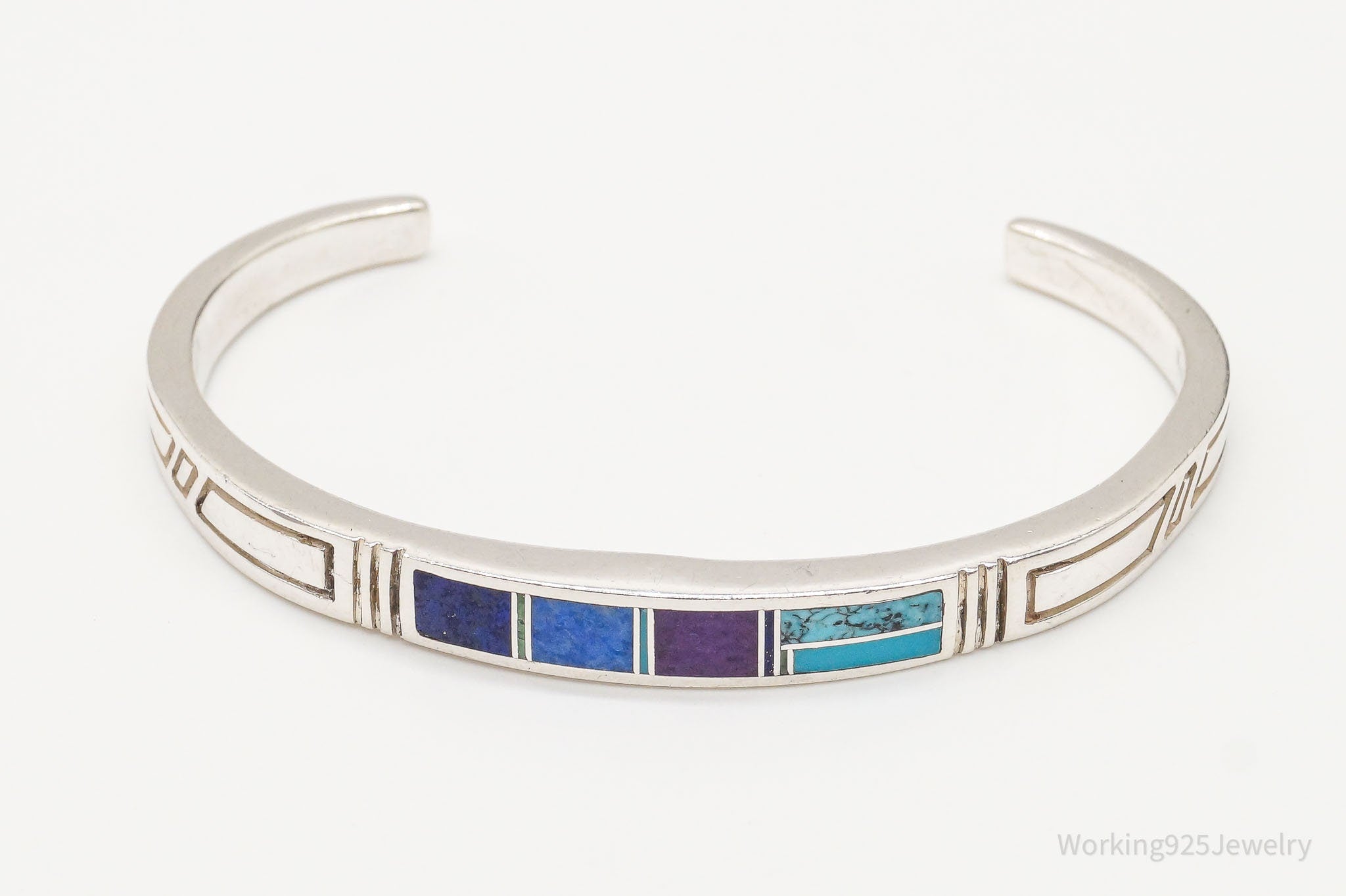 VTG Native American Turquoise Lapis Lazuli Sugilite Sterling Silver Bracelet