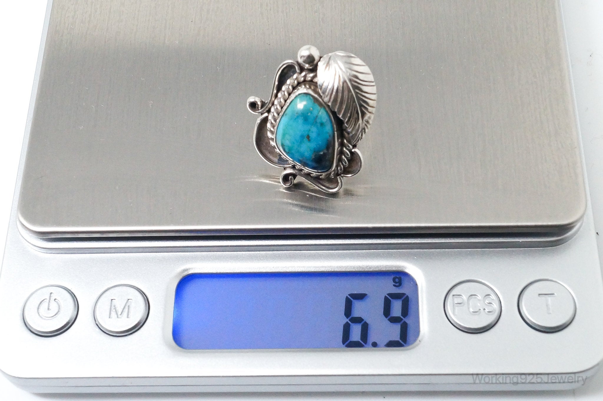 VTG Handmade Native American Lee Turquoise Sterling Silver Ring - SZ 4.75