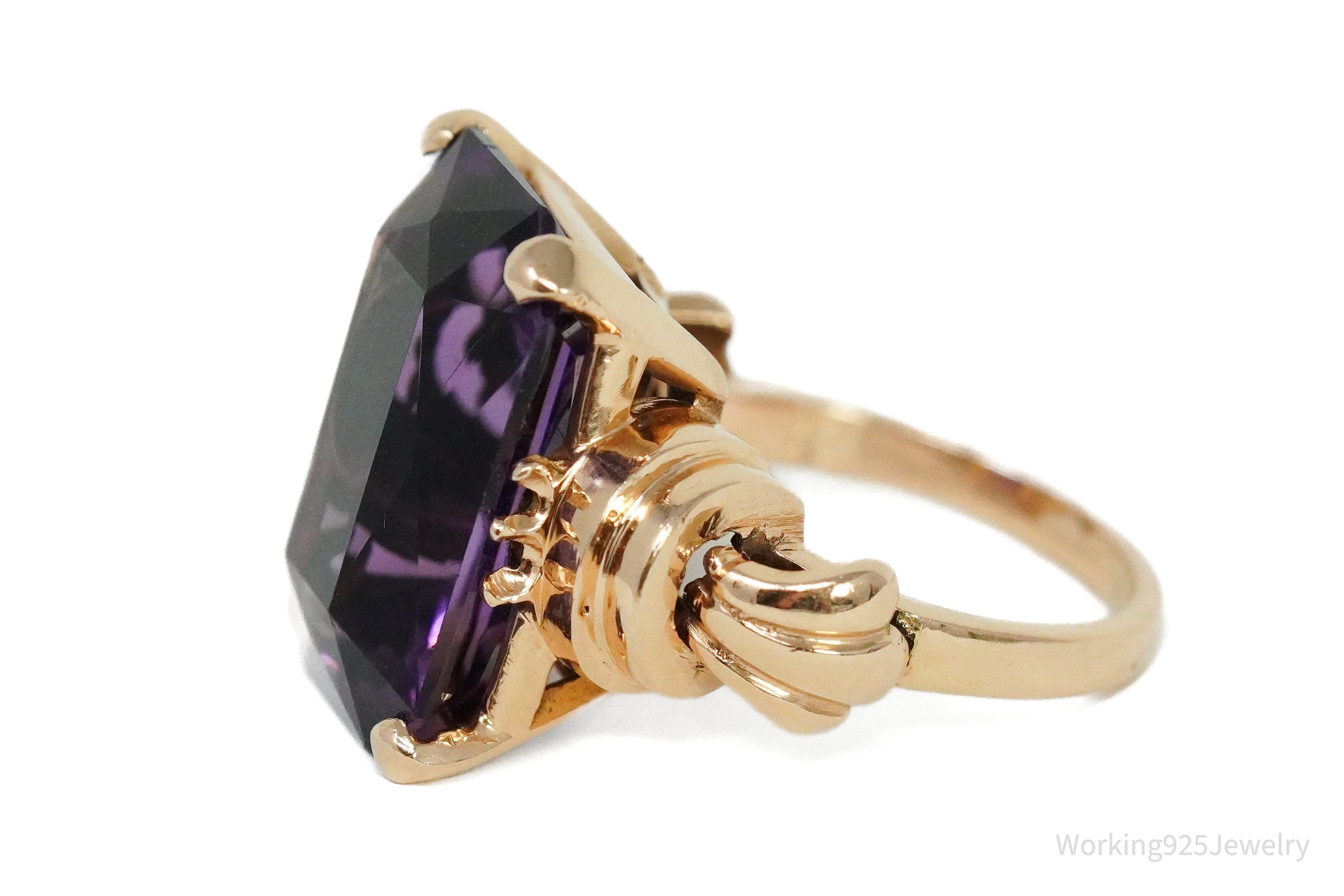 14K Rose Gold & Amethyst Cocktail Ring - Size 5 1/2