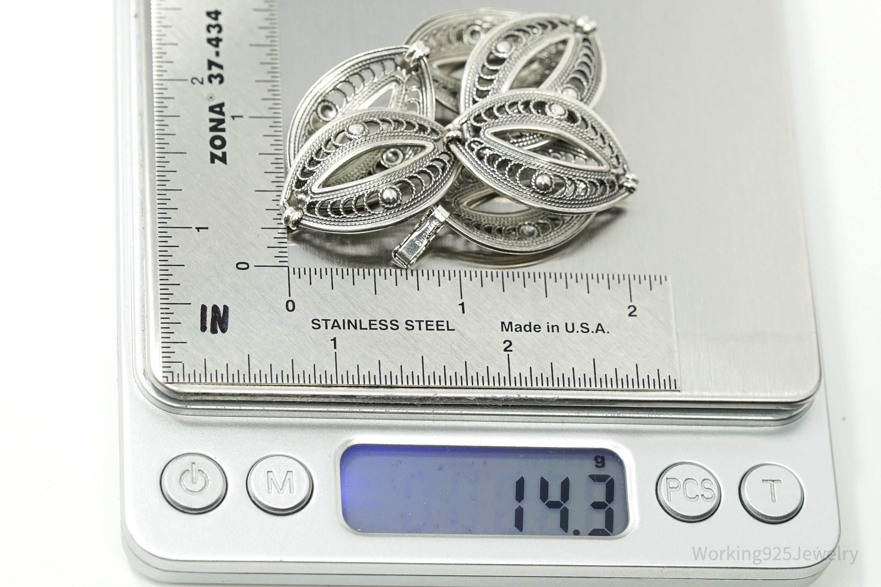 Vintage Danecraft Ornate Mid Century Sterling Silver Bracelet 7 5/8"