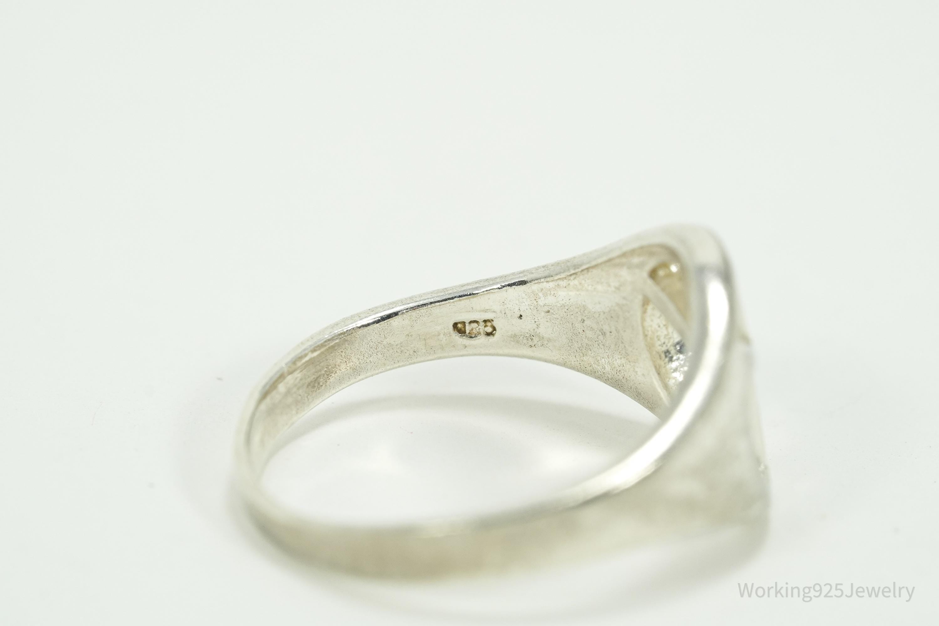 Vintage Peace Sign Sterling Silver Rhodium Plated Ring - Size 7