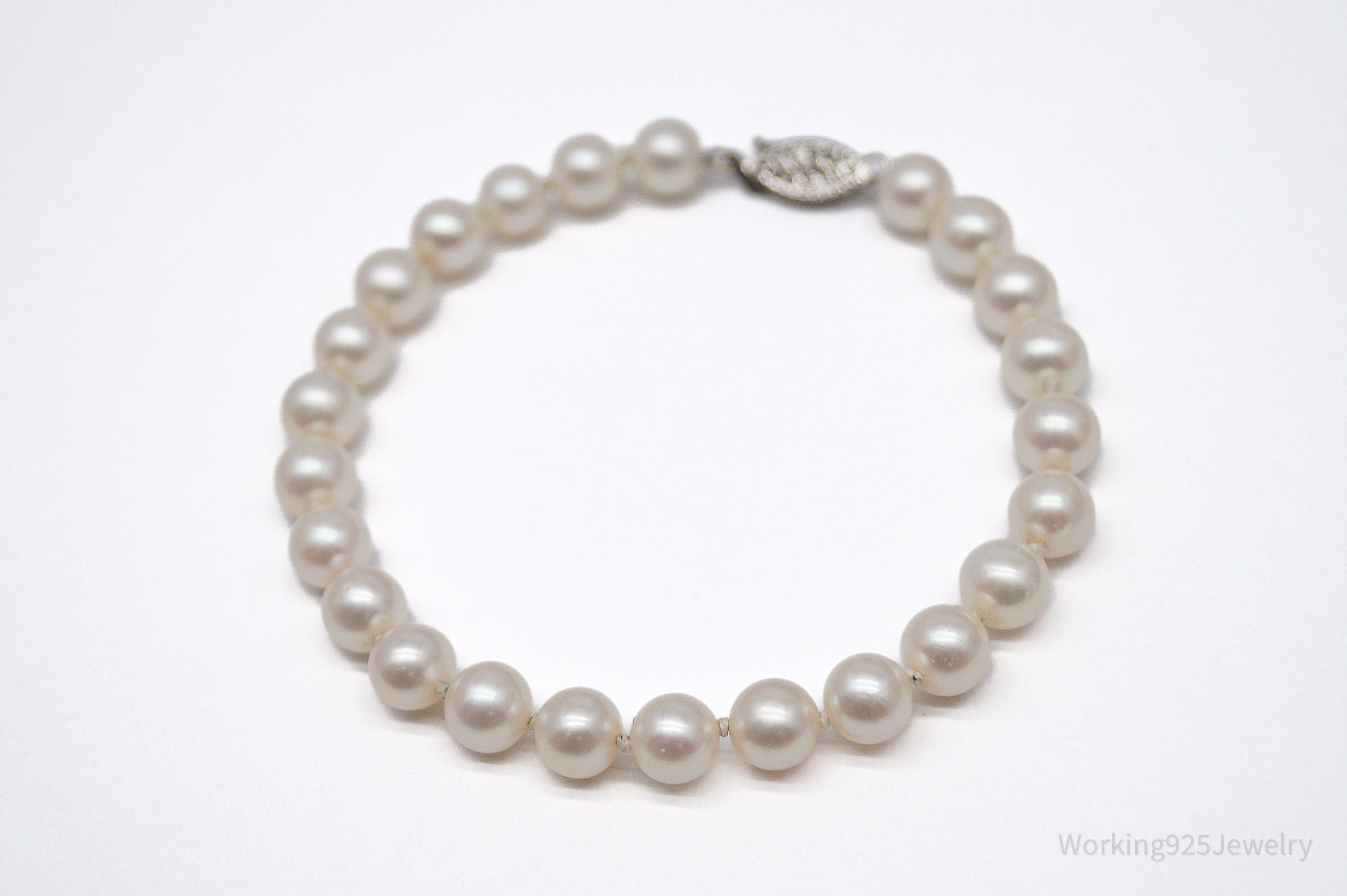 Vintage Pearl 14K White Gold Bracelet - 7 5/8"