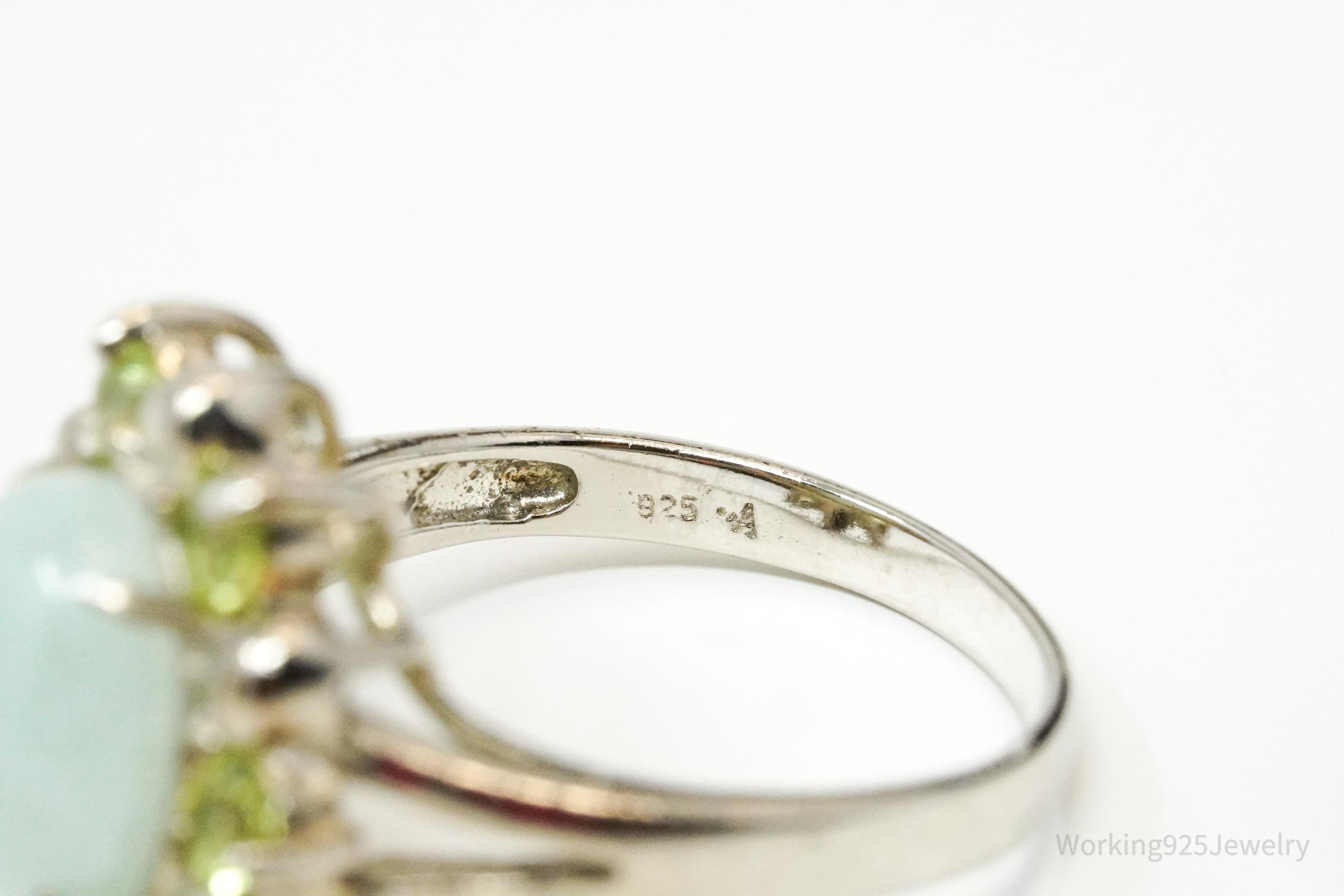 Vintage Green Jade & Peridot Sterling Silver Ring - Size 6