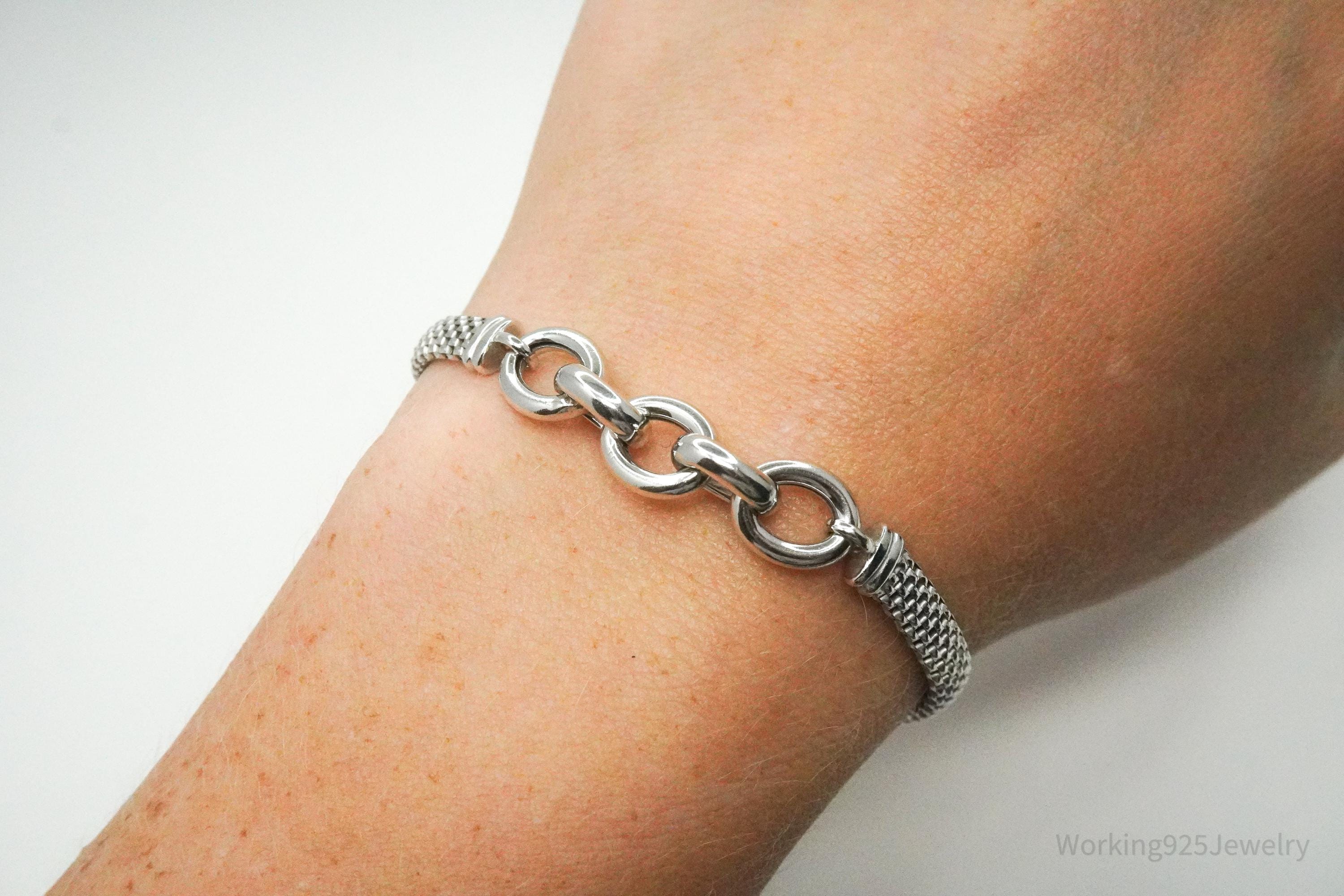 Vintage Italian Mesh Style Sterling Silver Bracelet 7.5"
