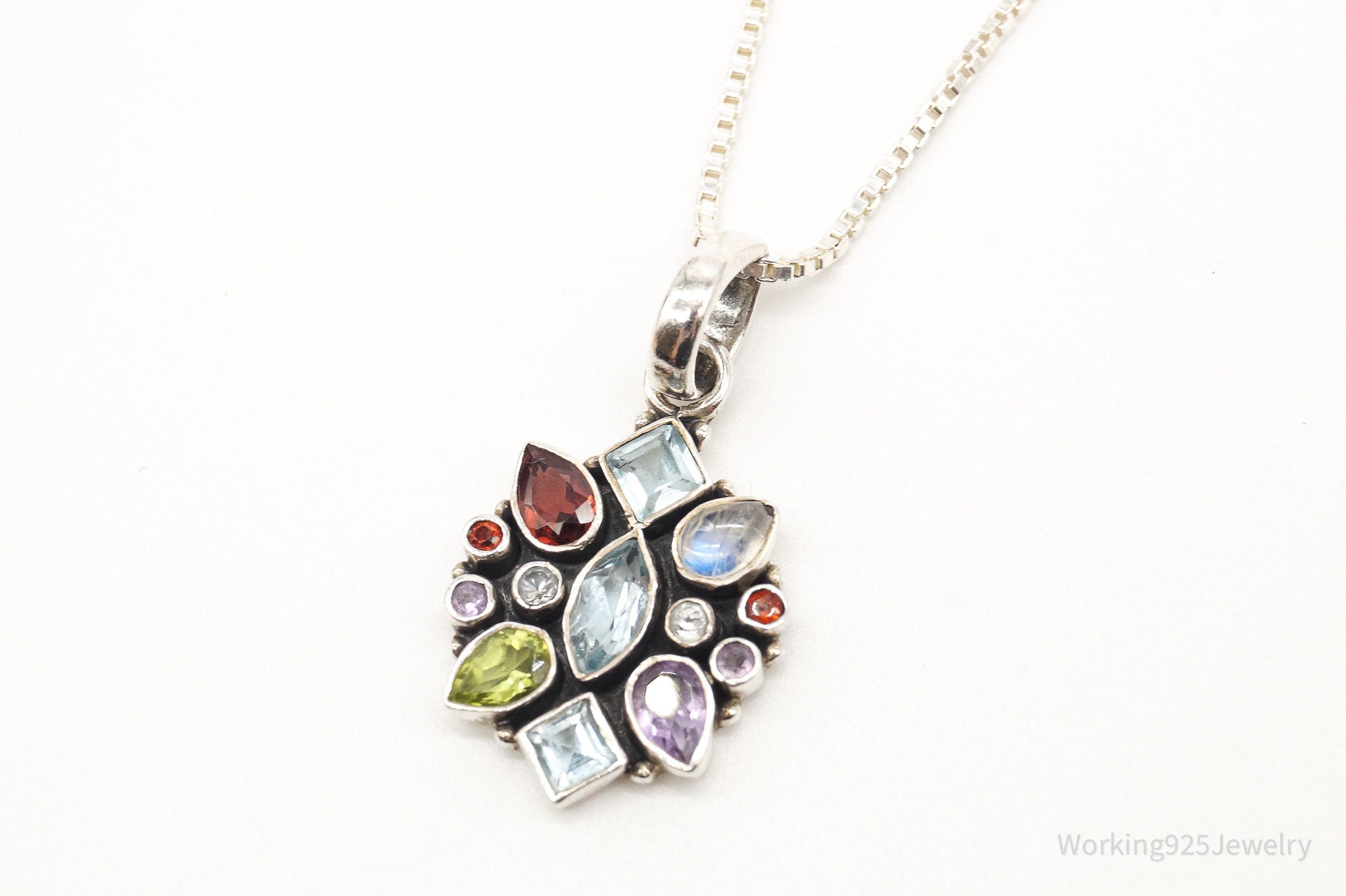 Vintage Multi Gemstone Sterling Silver Necklace