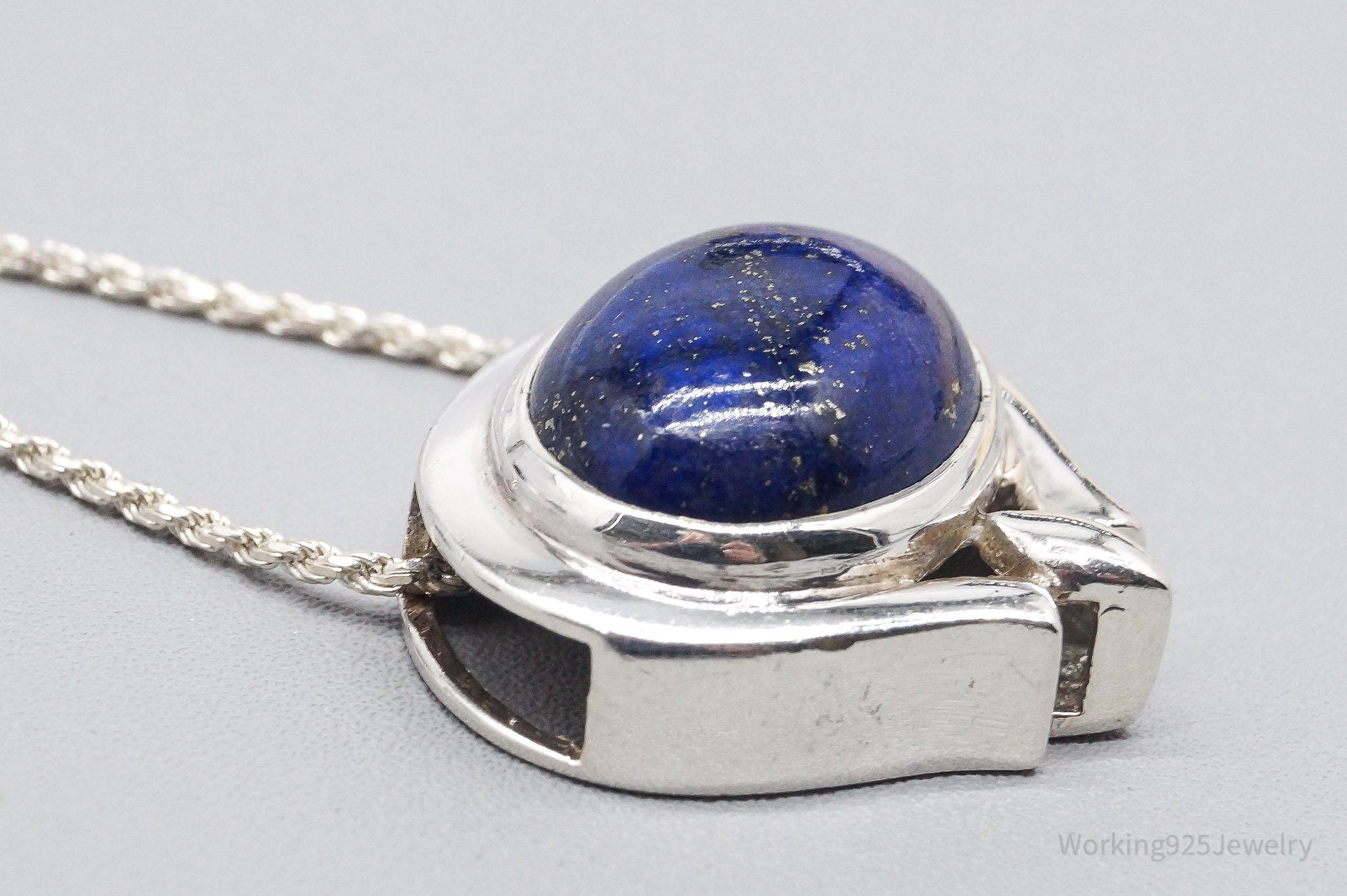 Vintage Large Lapis Lazuli Sterling Silver Necklace 32"