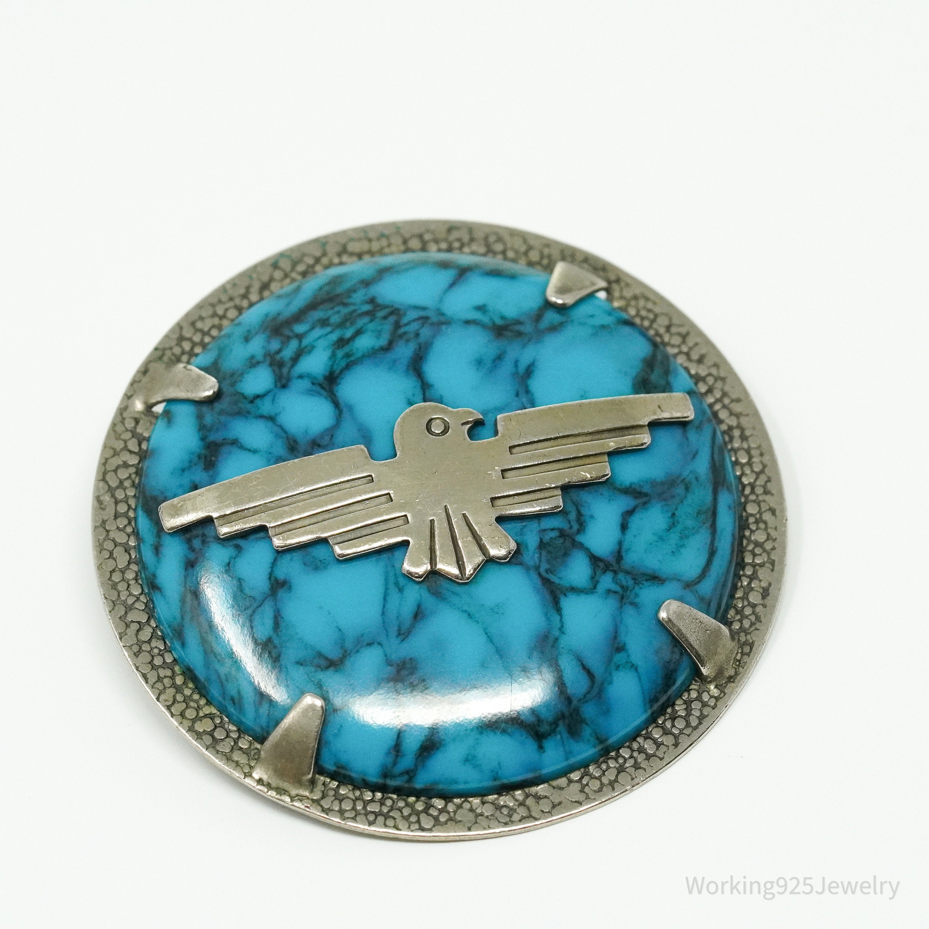 Vintage Bell Trading Post Turquoise Nickel Silver Bolo Tie Pendant