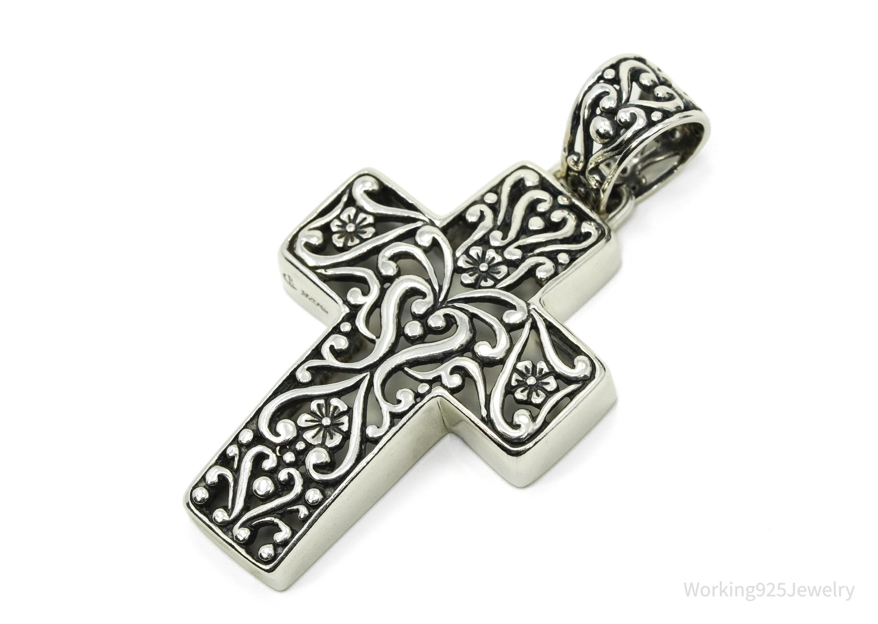 Vintage Native Designer Carolyn Pollack Relios Sterling Silver Cross Pendant