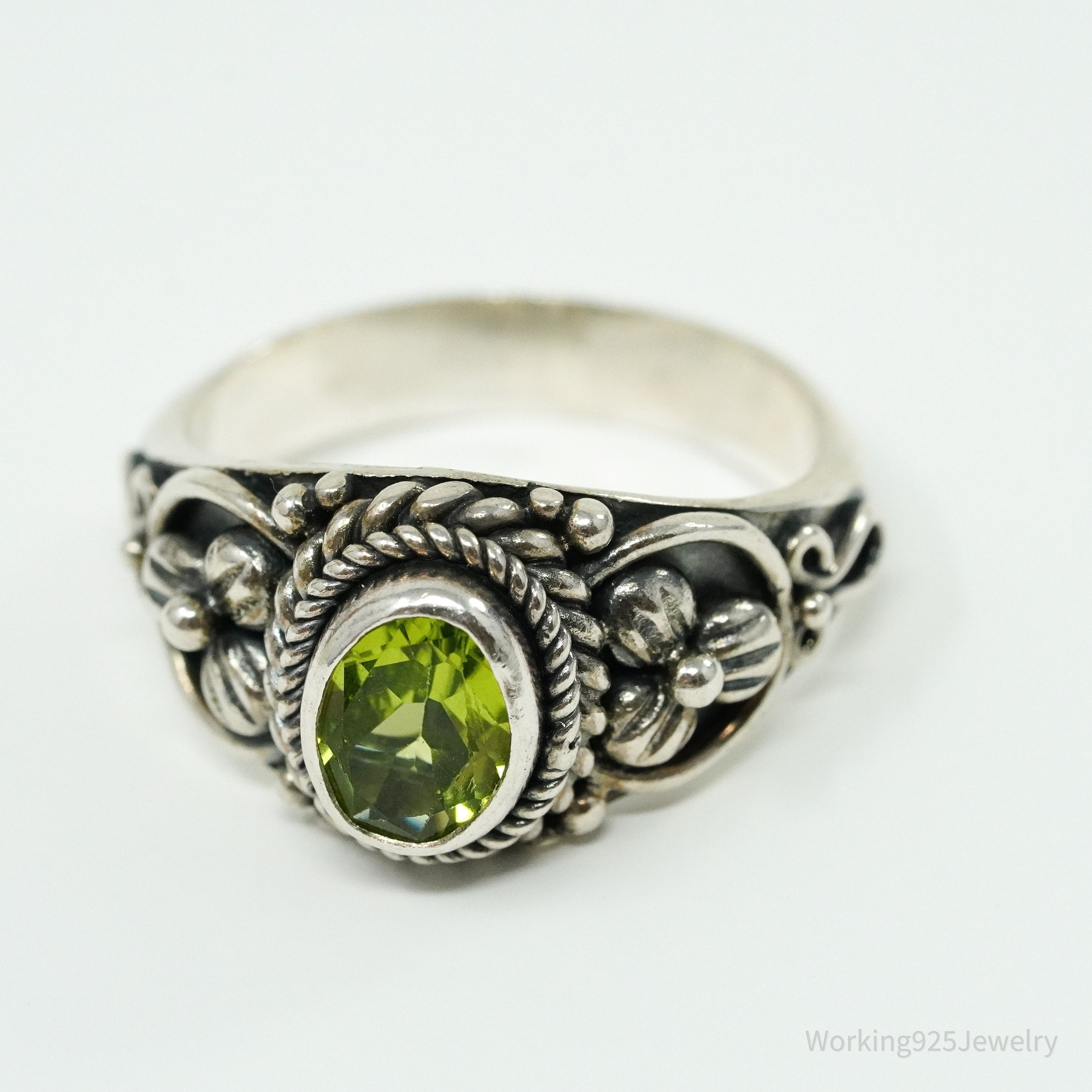 Vintage BA Suarti Peridot Sterling Silver Ring - Size 8.25