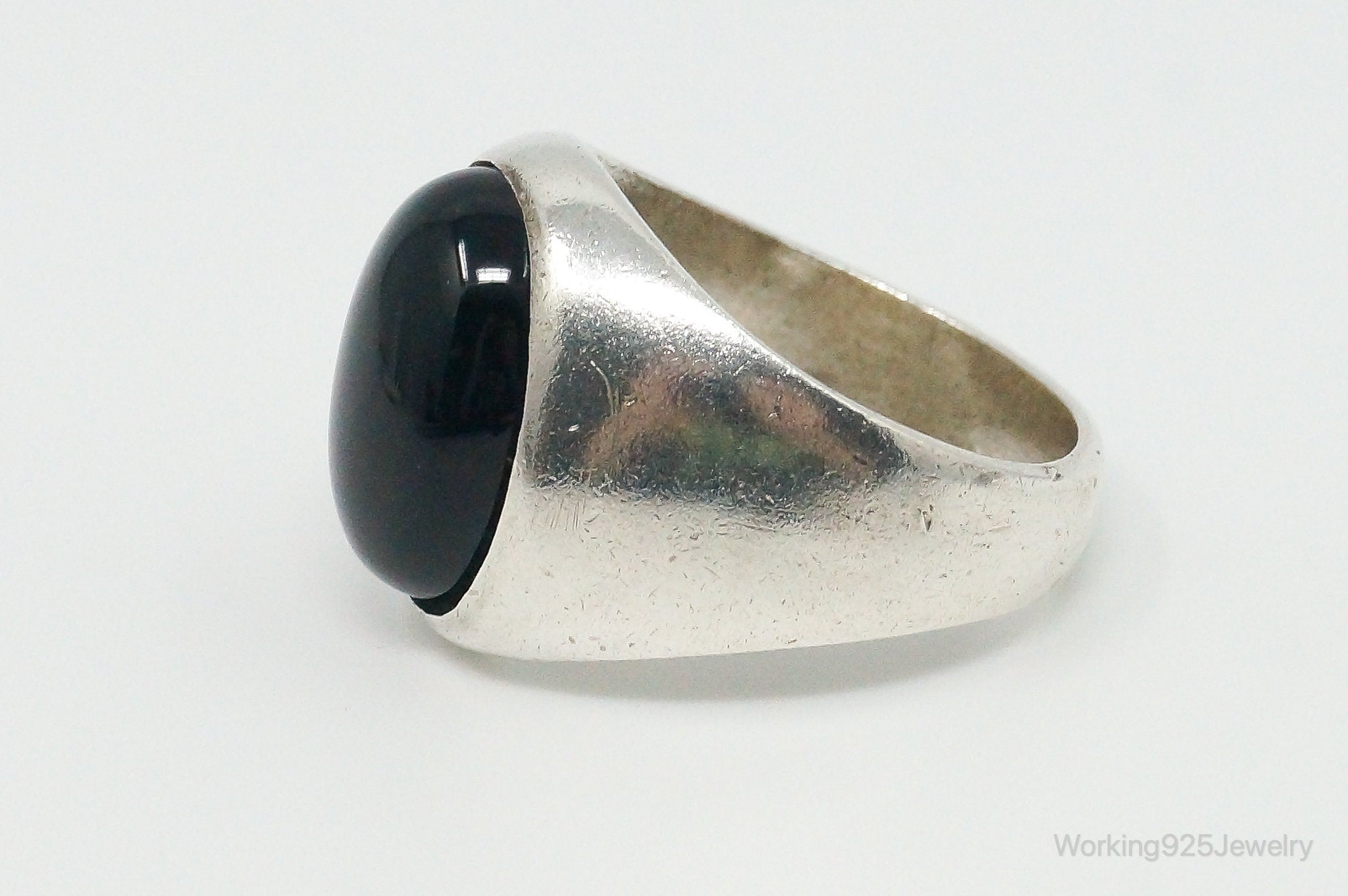 Vintage Large Black Onyx Sterling Silver Ring - Size 9.75