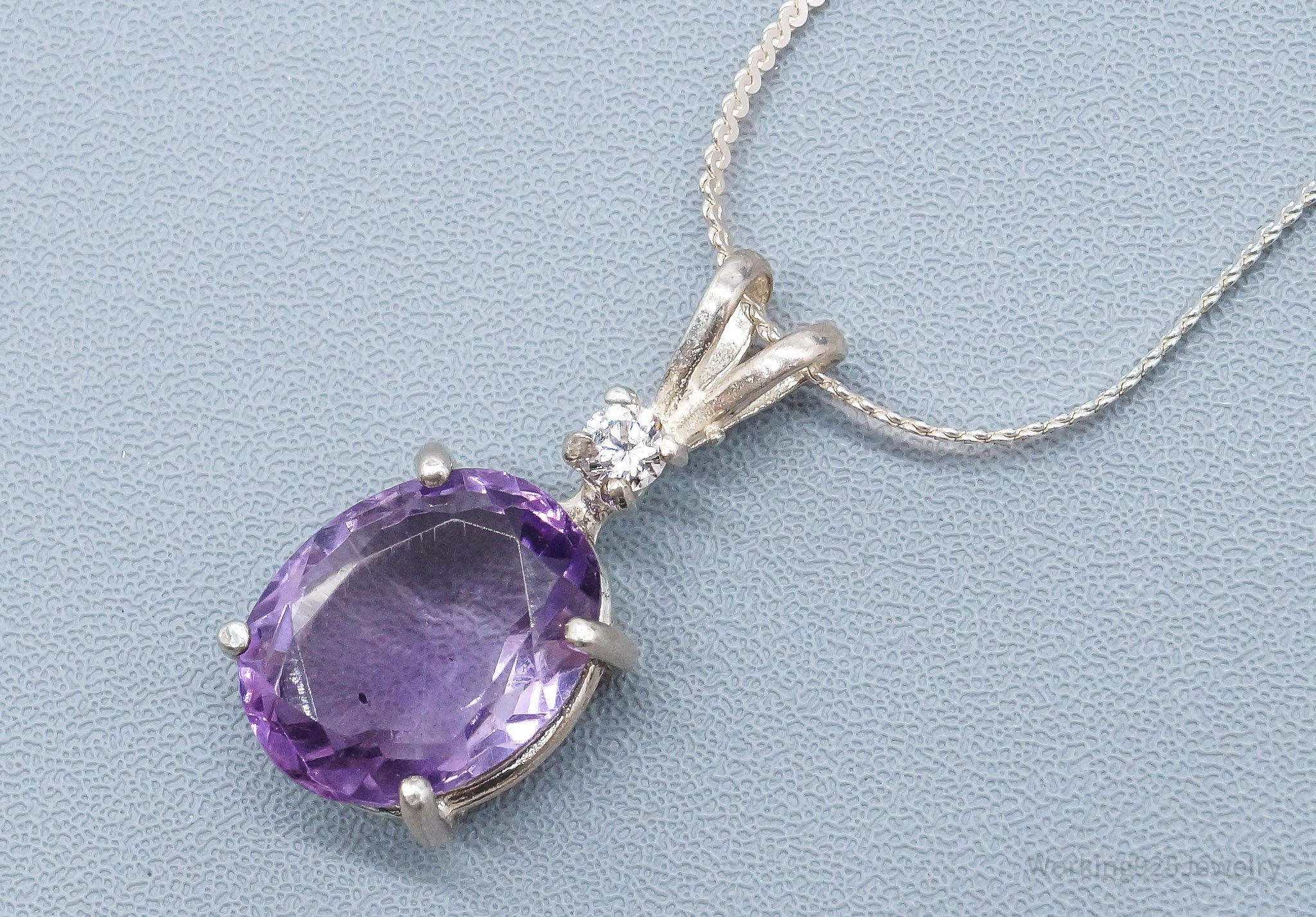 Vintage Amethyst Cubic Zirconia Sterling Silver Necklace 16"