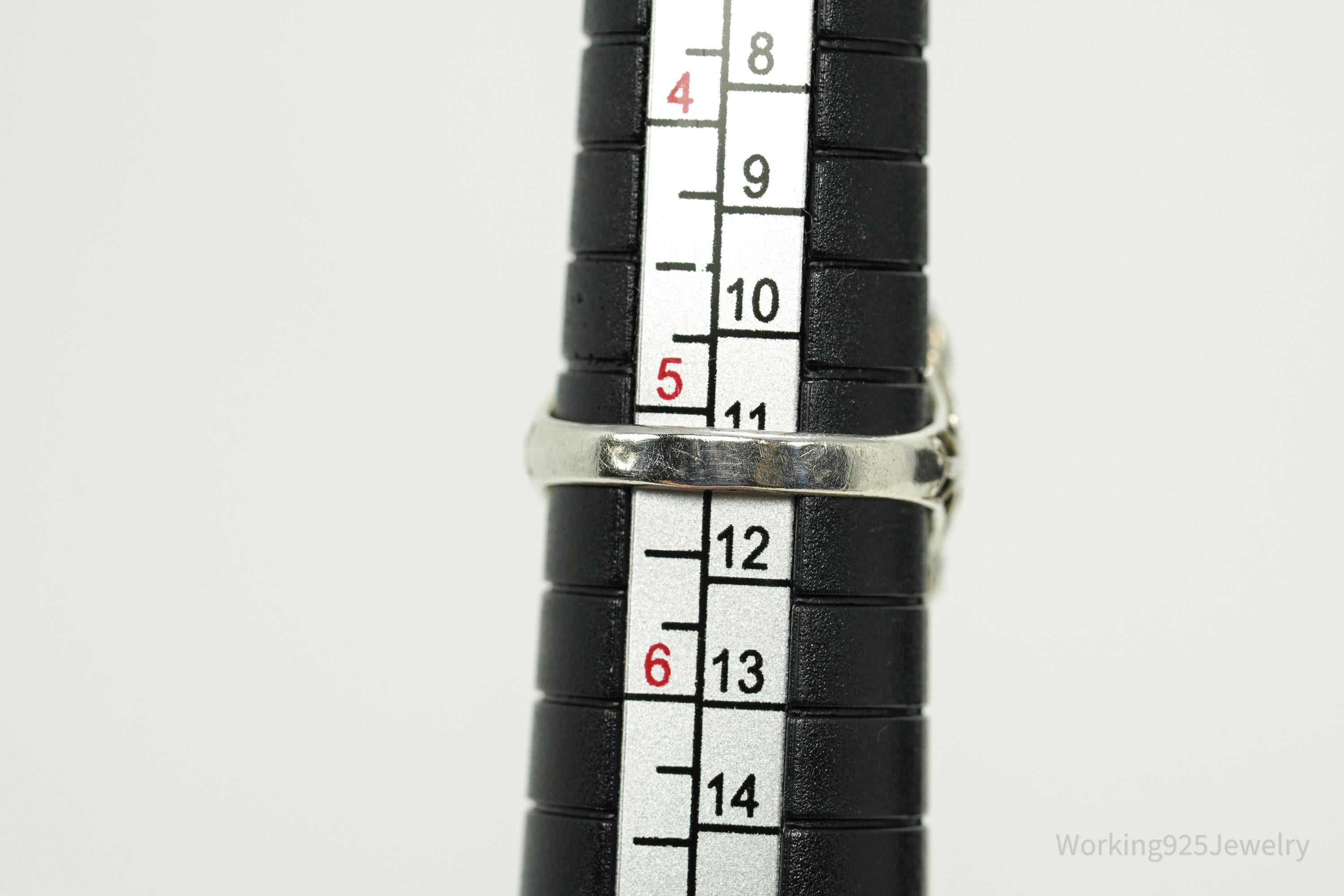 Antique Blue Art Glass Sterling Silver Ring - Size 5.25