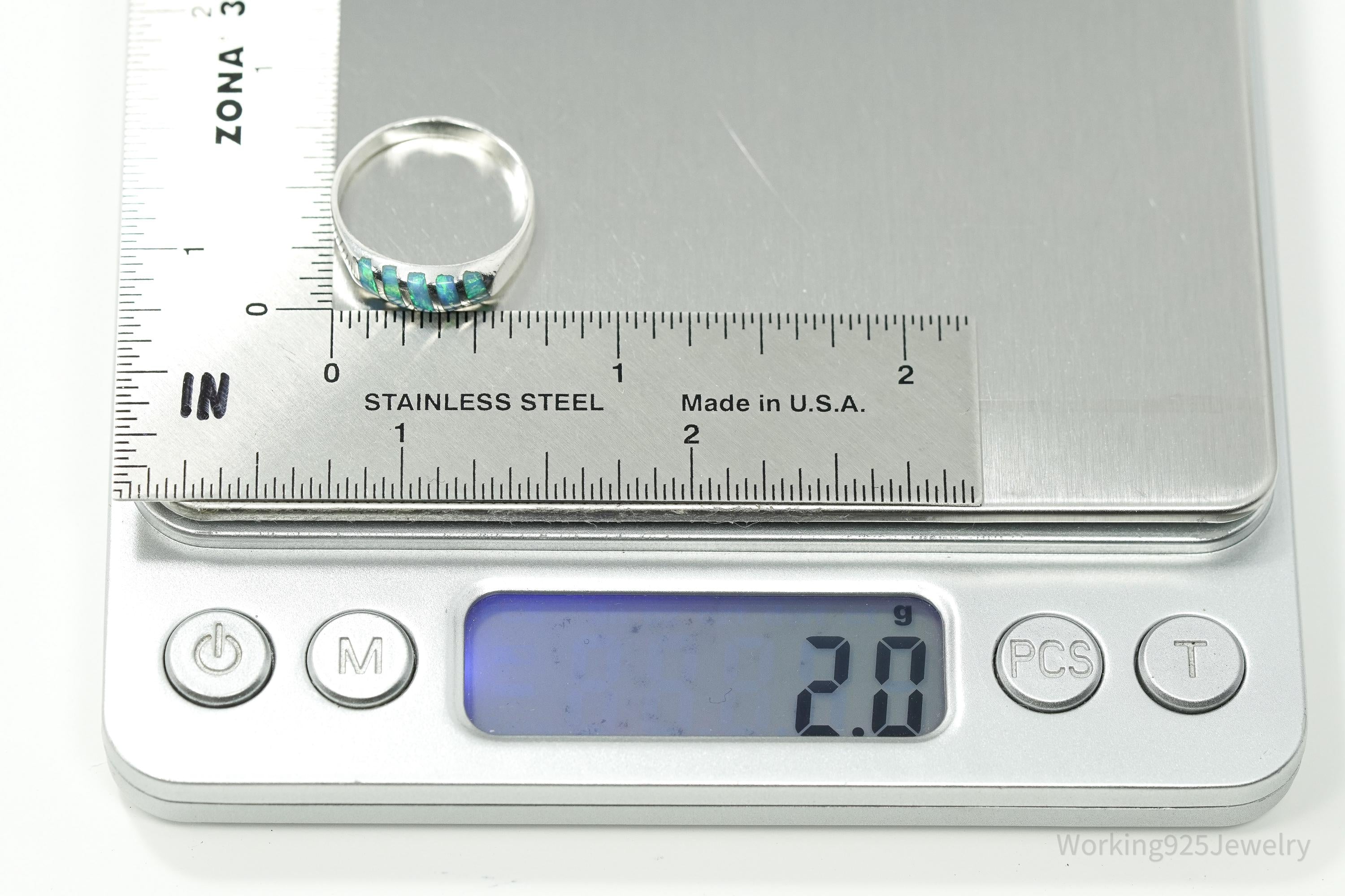 Vintage Blue Opal Inlay 950 Silver Ring - Size 6.5