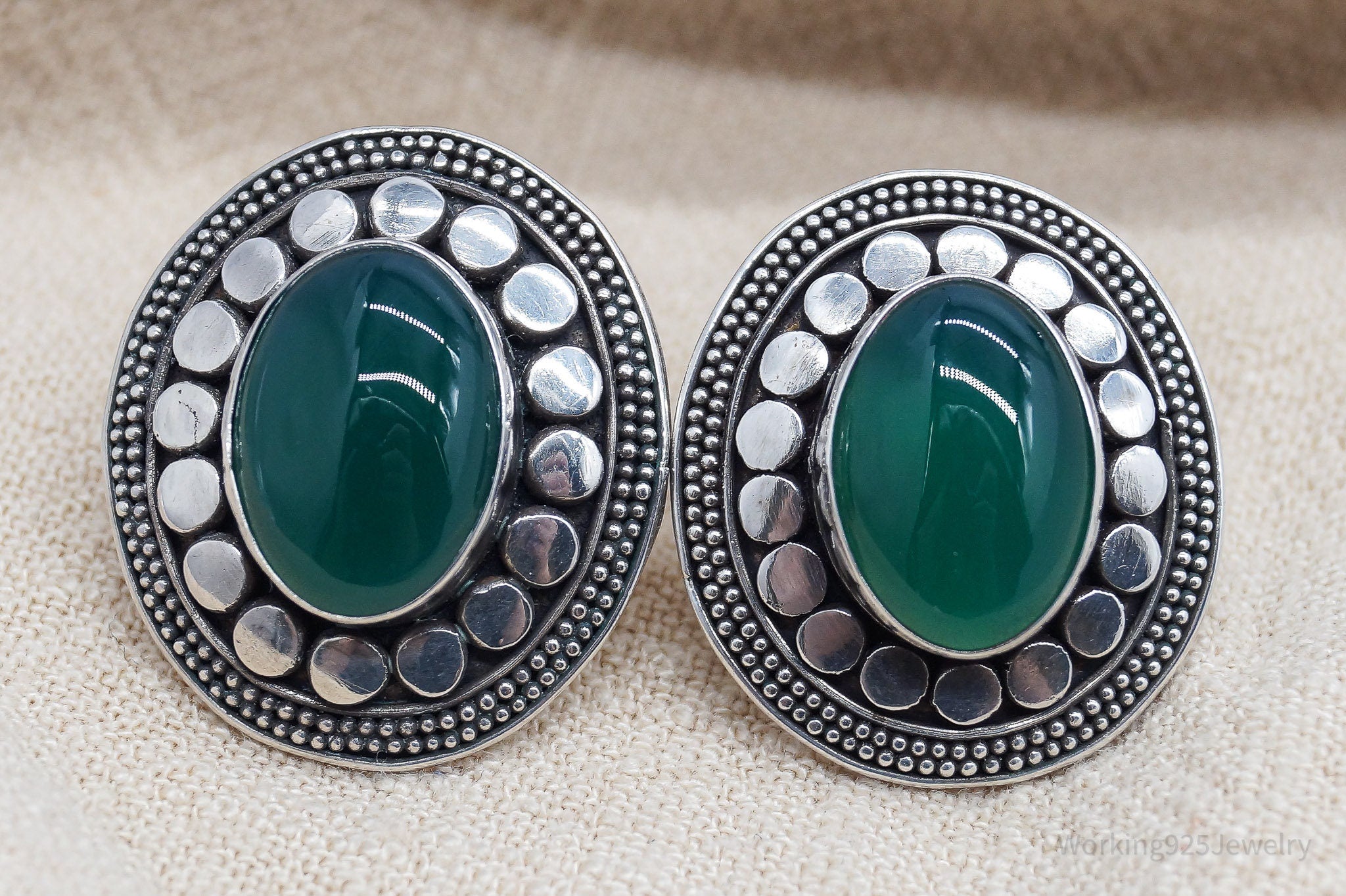 Vintage Green Onyx Sterling Silver Earrings