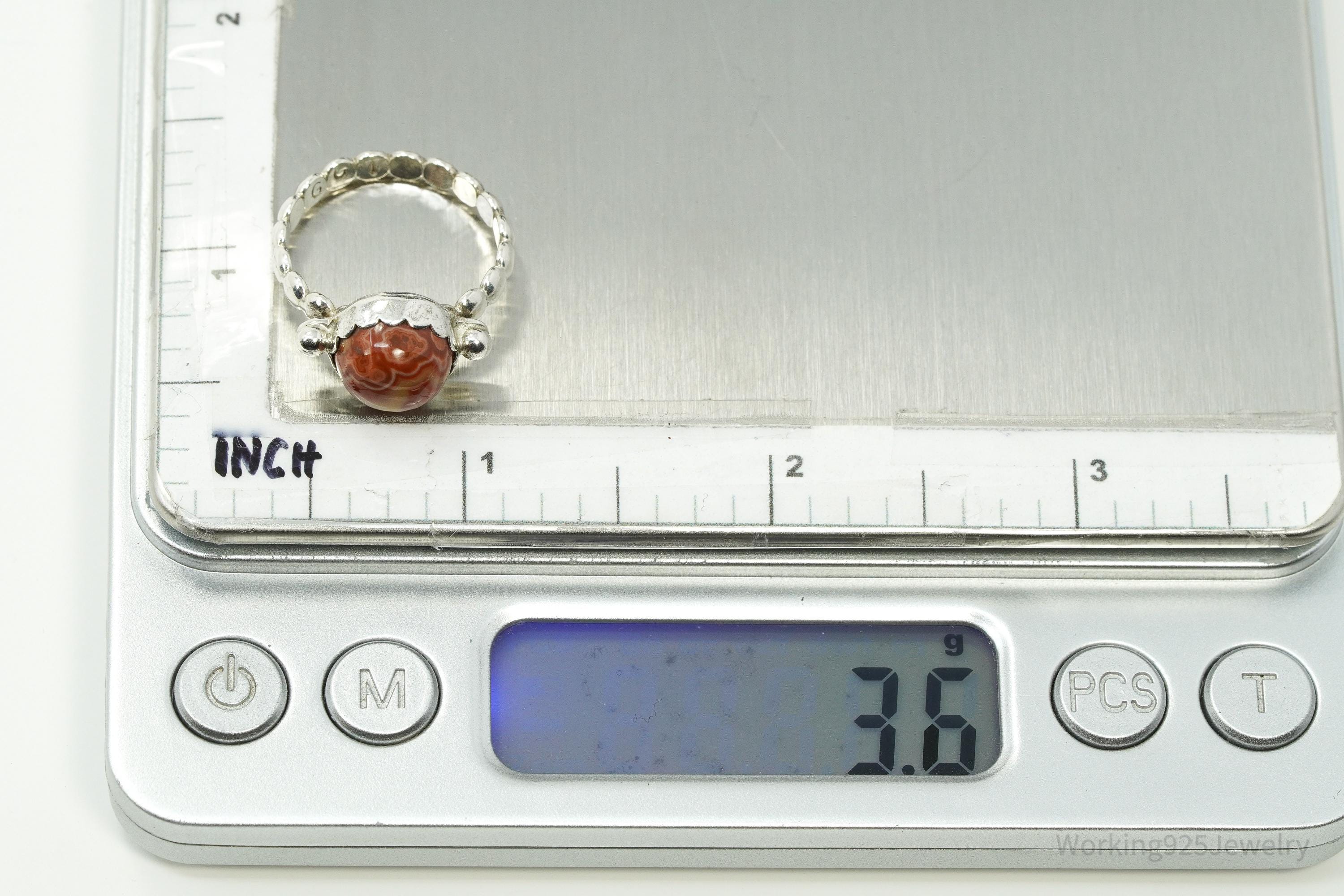 Vintage Agate Modernist Style Silver Ring - Size 7