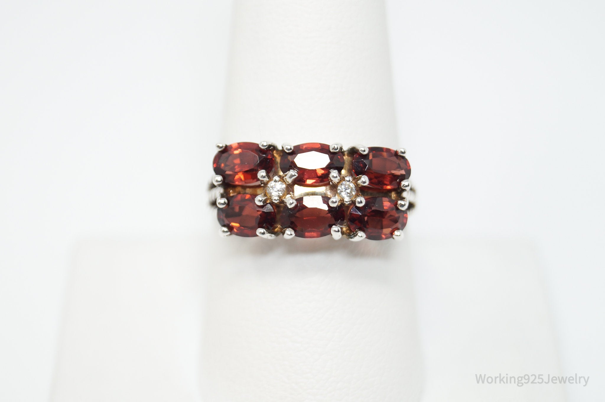 Vtg Designer JED Art Deco Garnet CZ Statement Ring Sterling Silver - Size 9.25