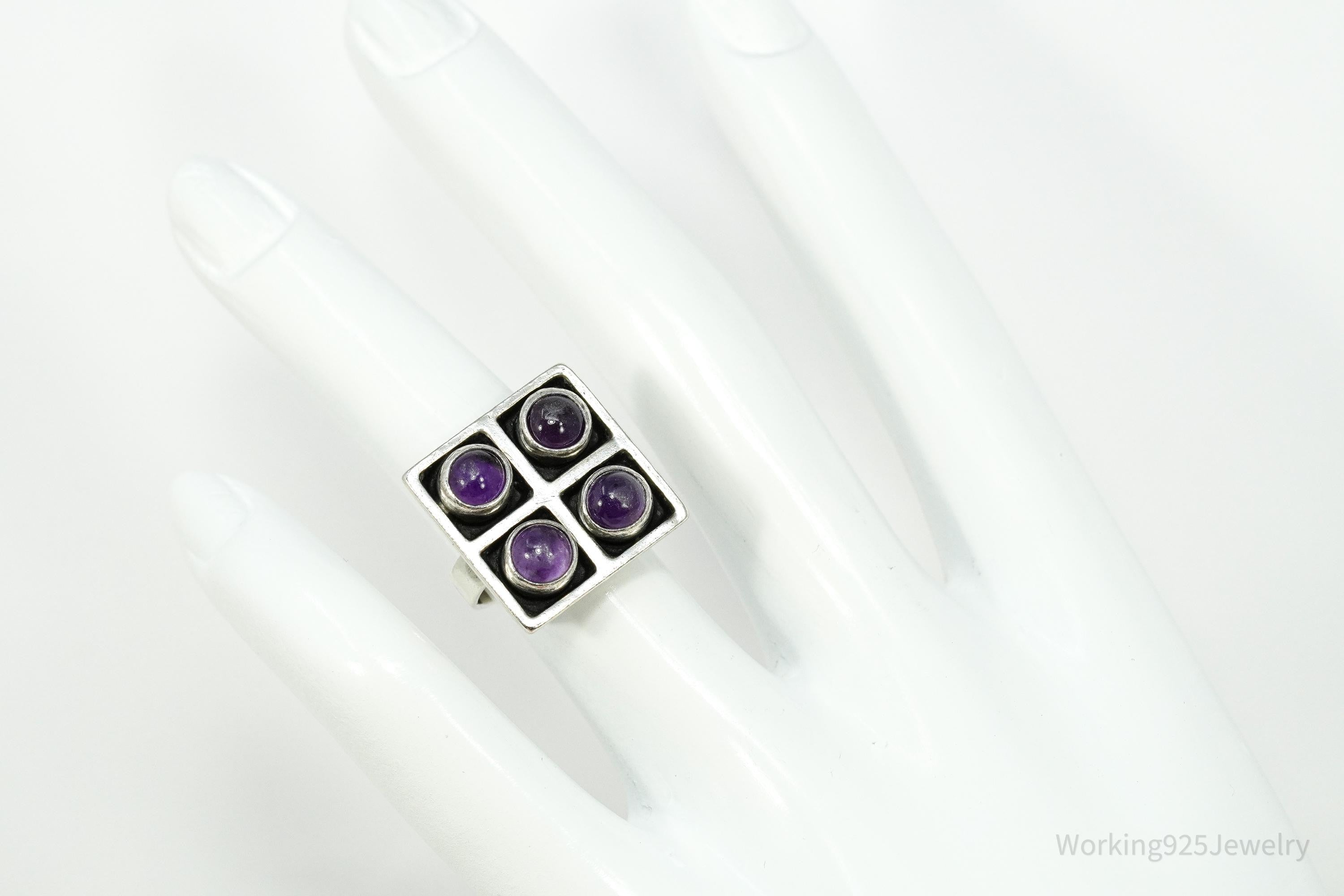 Vintage Amethyst Modernist 835 Silver Ring - Size 4.75