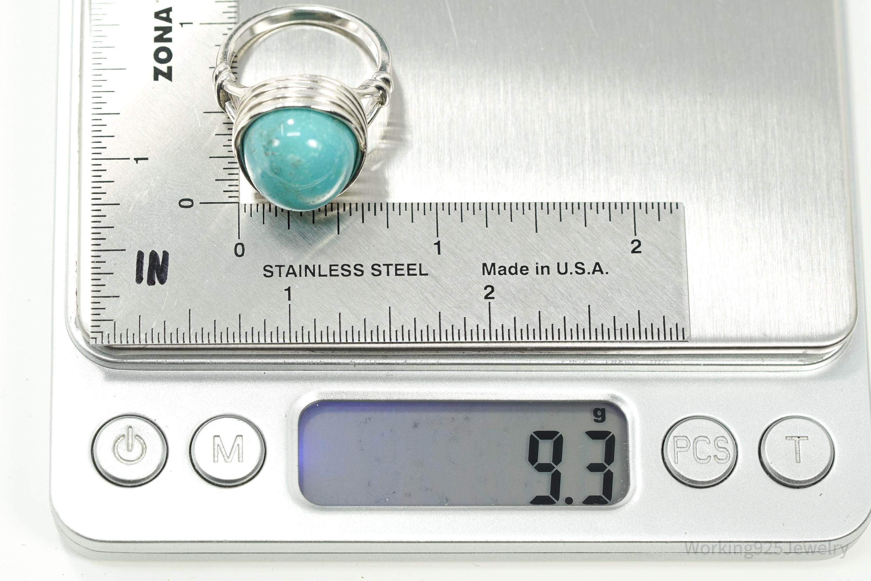 Vintage Turquoise Split Shank Sterling Silver Ring Size 9