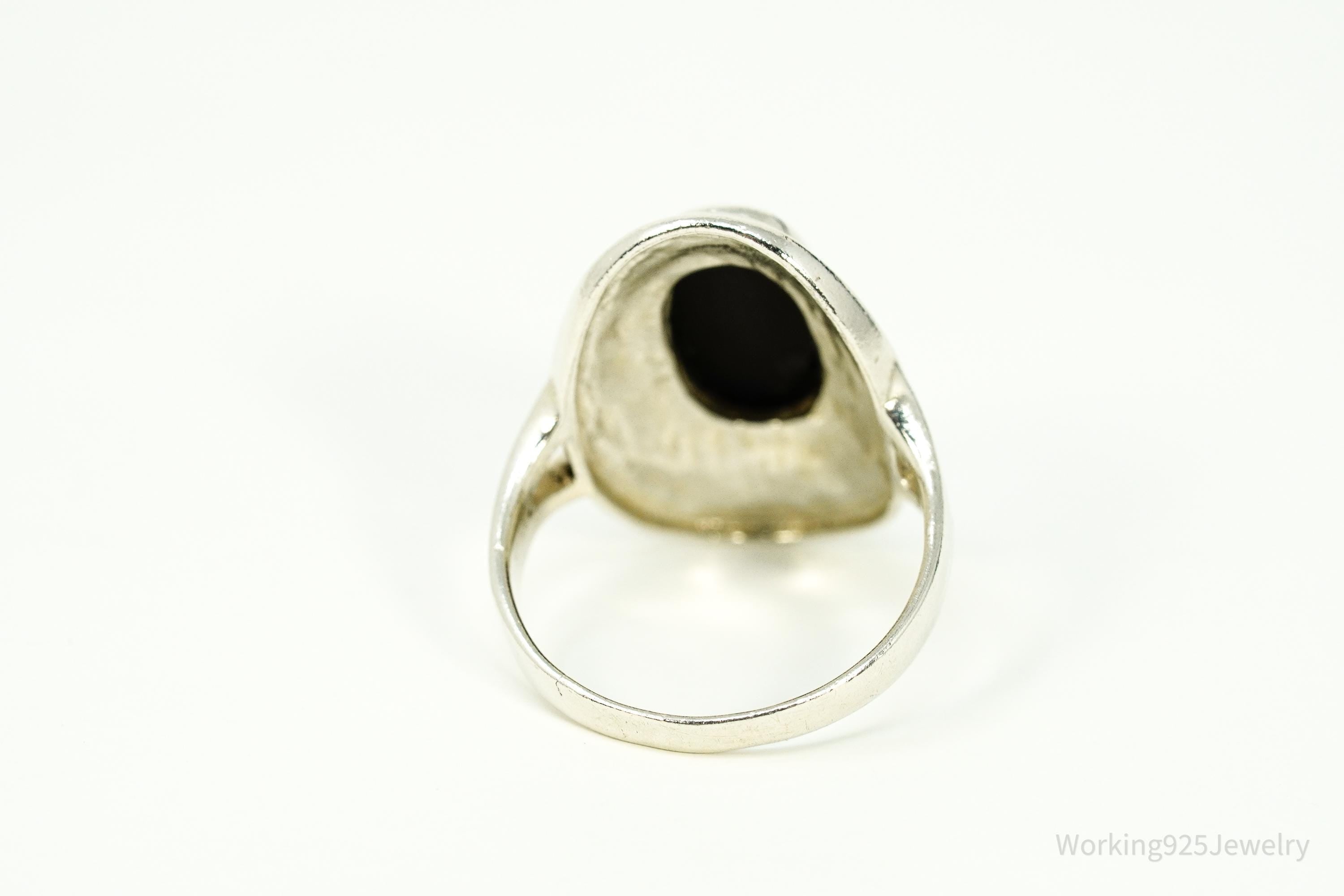 Vintage Black Onyx Modernist Style Sterling Silver Ring - Size 9.25
