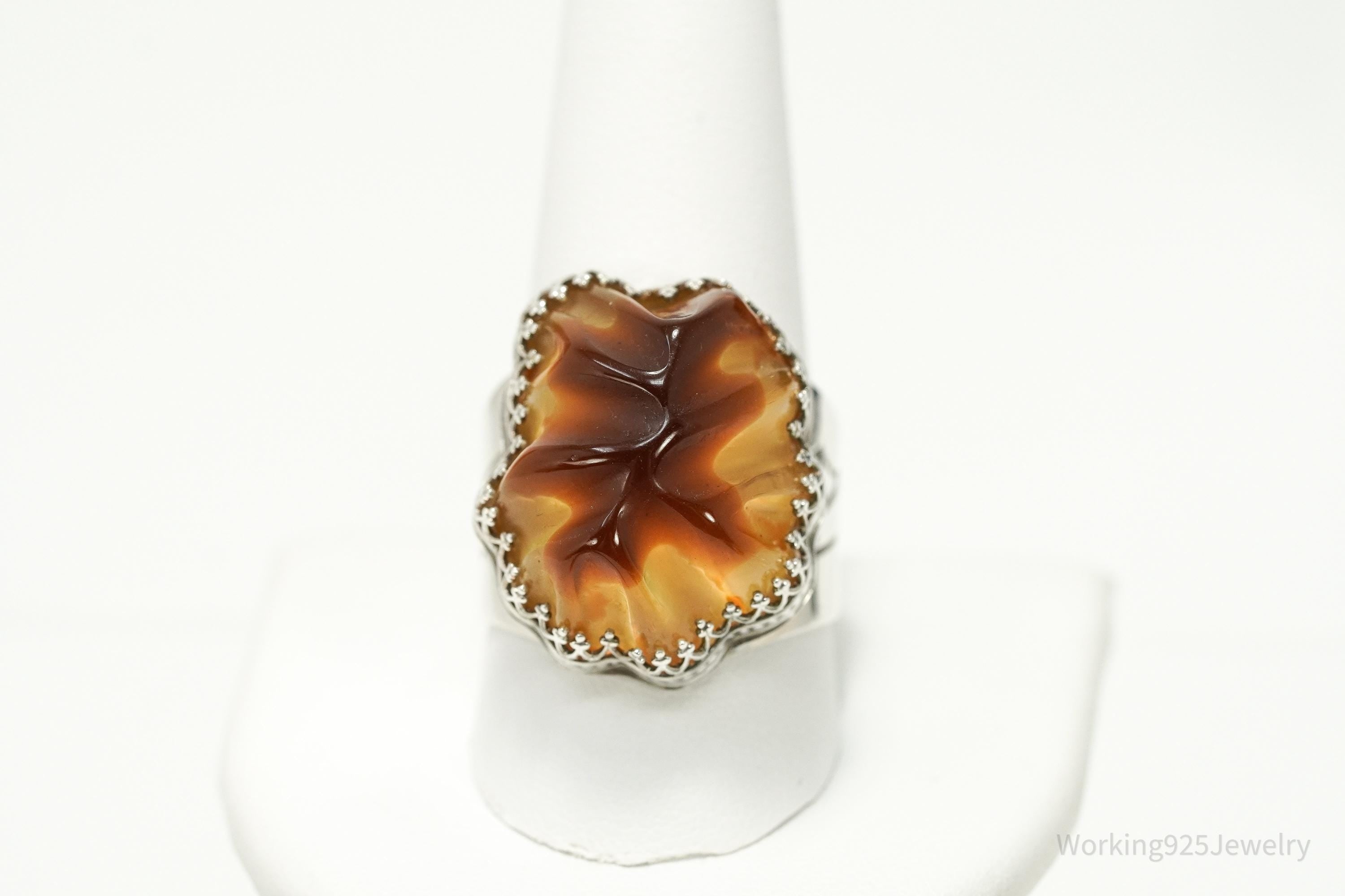 Vintage Jay King Mine Finds Sterling Silver Amber Statement Ring Size 11