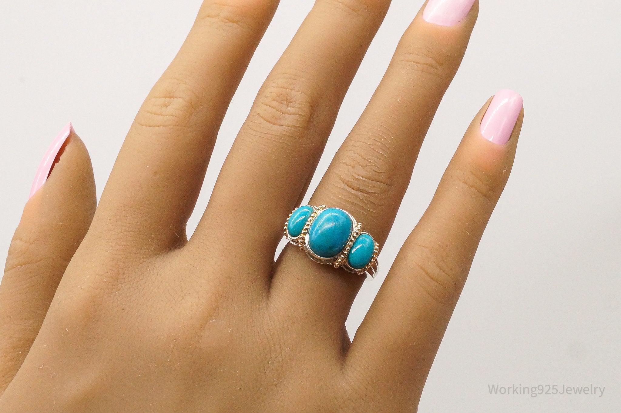 Vintage Turquoise Gold Vermeil Sterling Silver Ring - Size 6