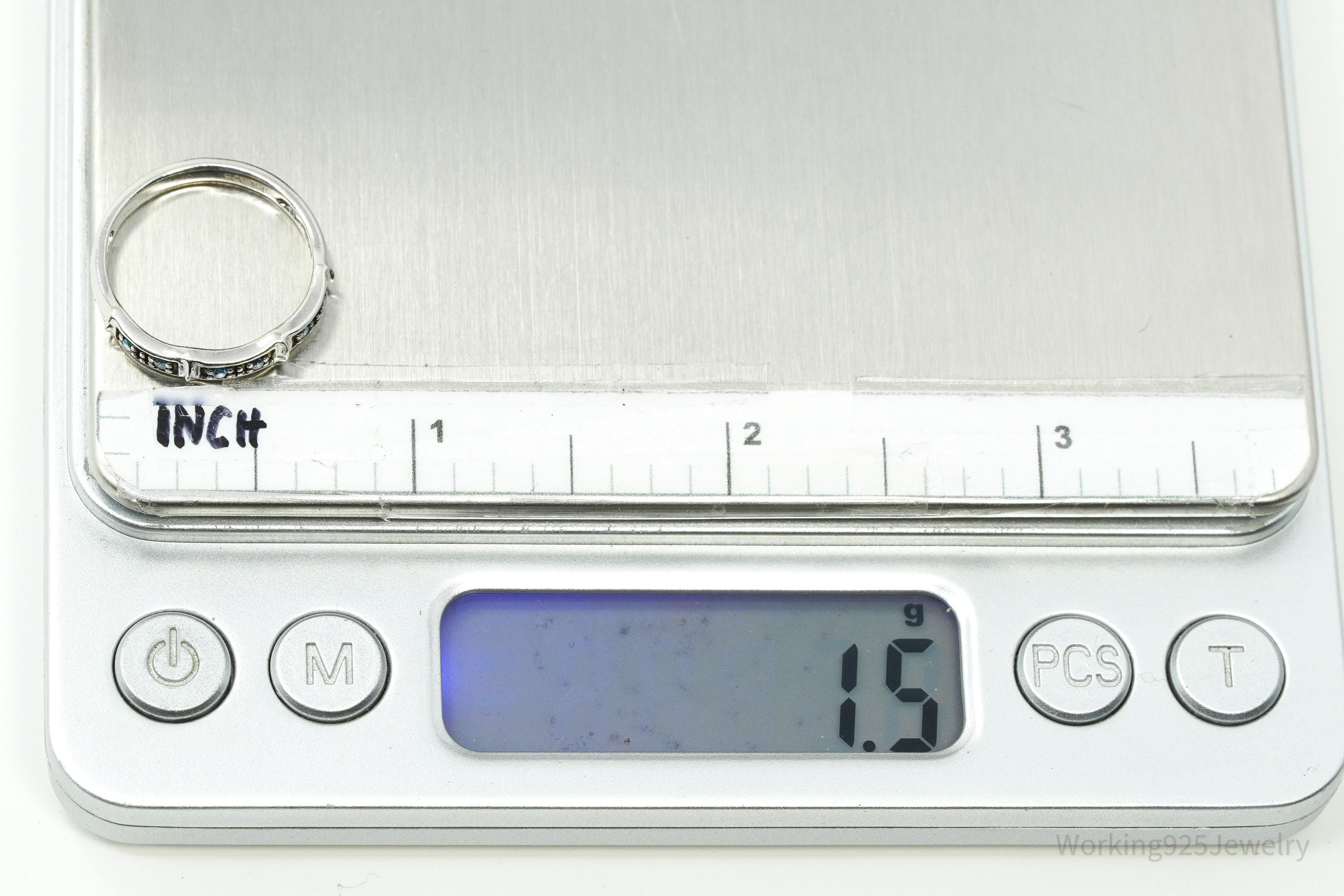 VTG Designer JS Blue Diamond Sterling Silver Ring - Size 6