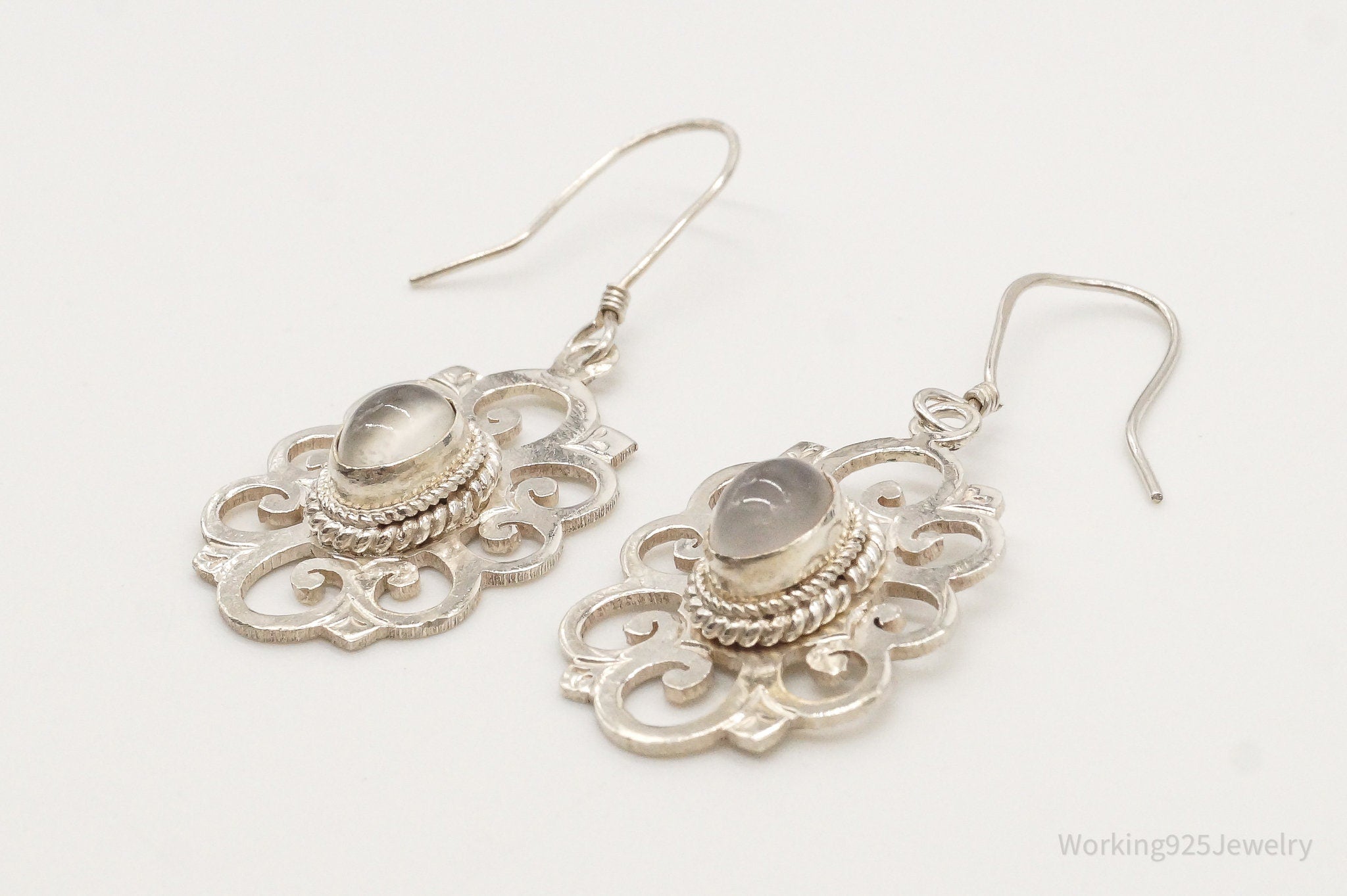 Vintage Moonstone Bali Style Sterling Silver Earrings