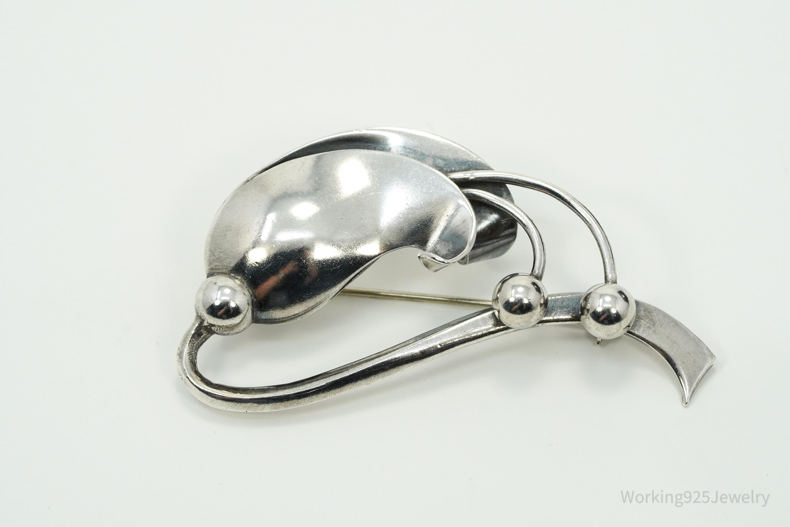 Vintage Denmark Folmere Mid Century Floral Sterling Silver Brooch Pin