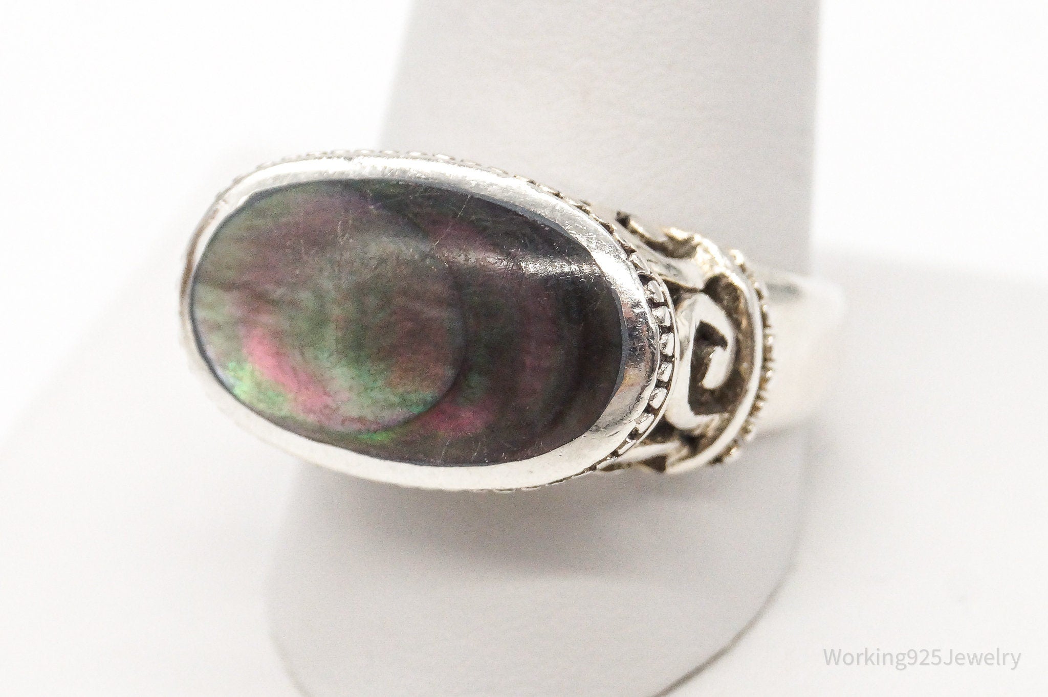 Vintage Paua Abalone Shell Sterling Silver Ring - Size 11