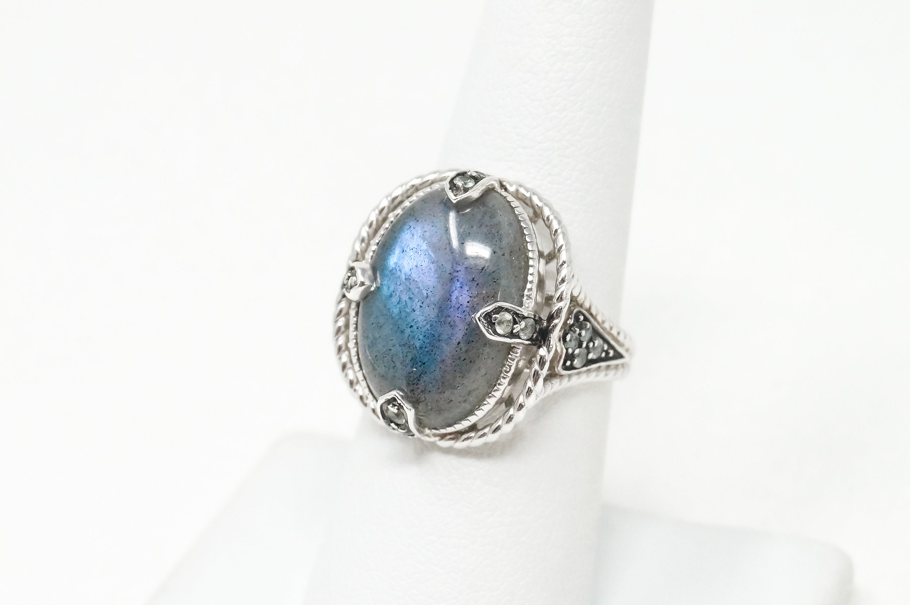 Vintage Large Labradorite Topaz Sterling Silver Ring - Sz 7 -797373219