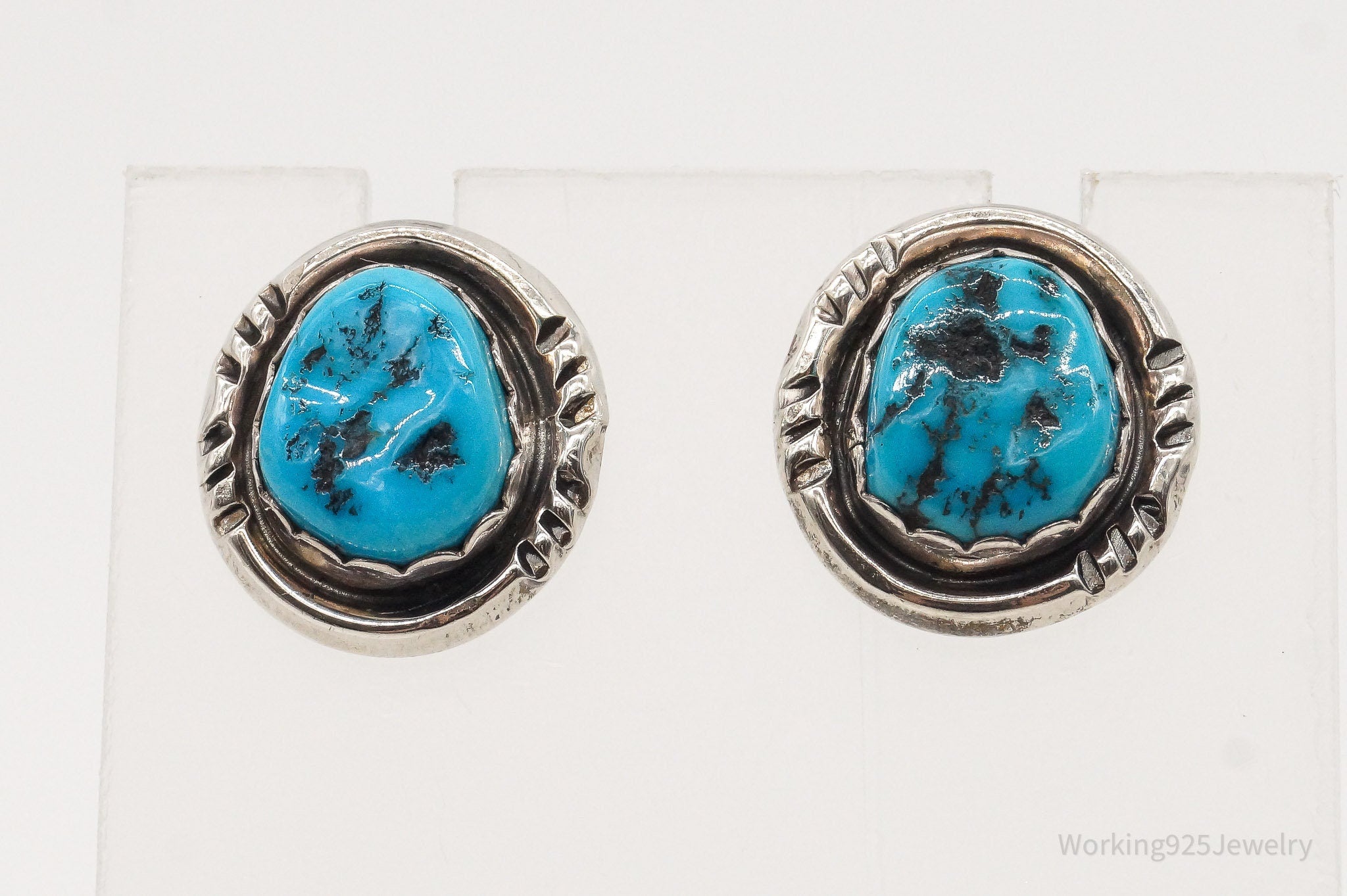 Vintage Native American RB Turquoise Sterling Silver Earrings