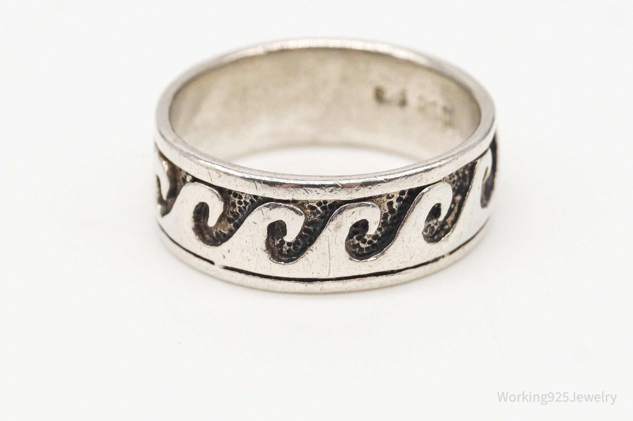 Vintage PSCL Oxidized Wave Sterling Silver Band Ring - Size 6.25