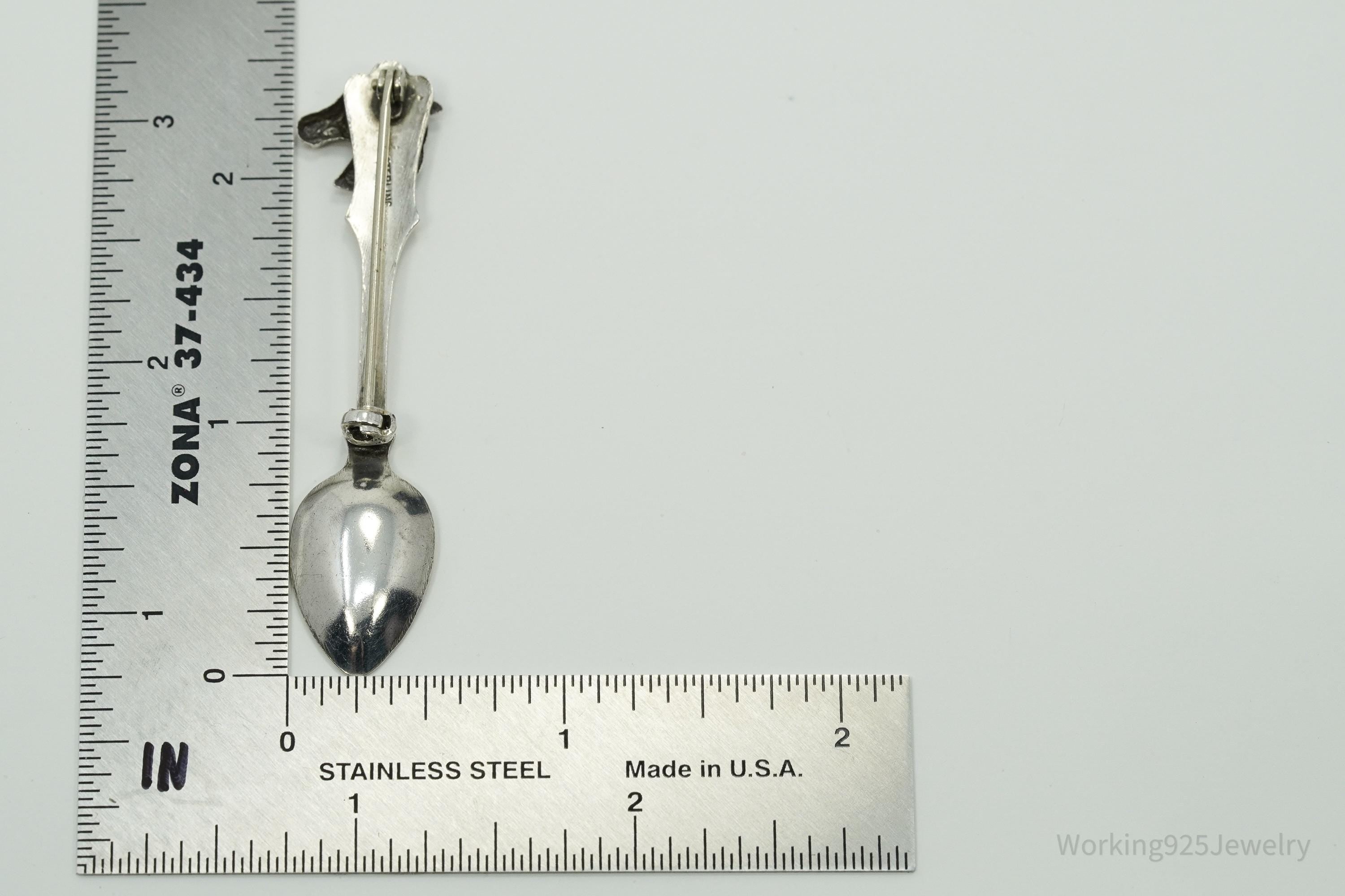 Vintage Horse Head Sterling Silver Spoon Brooch Pin