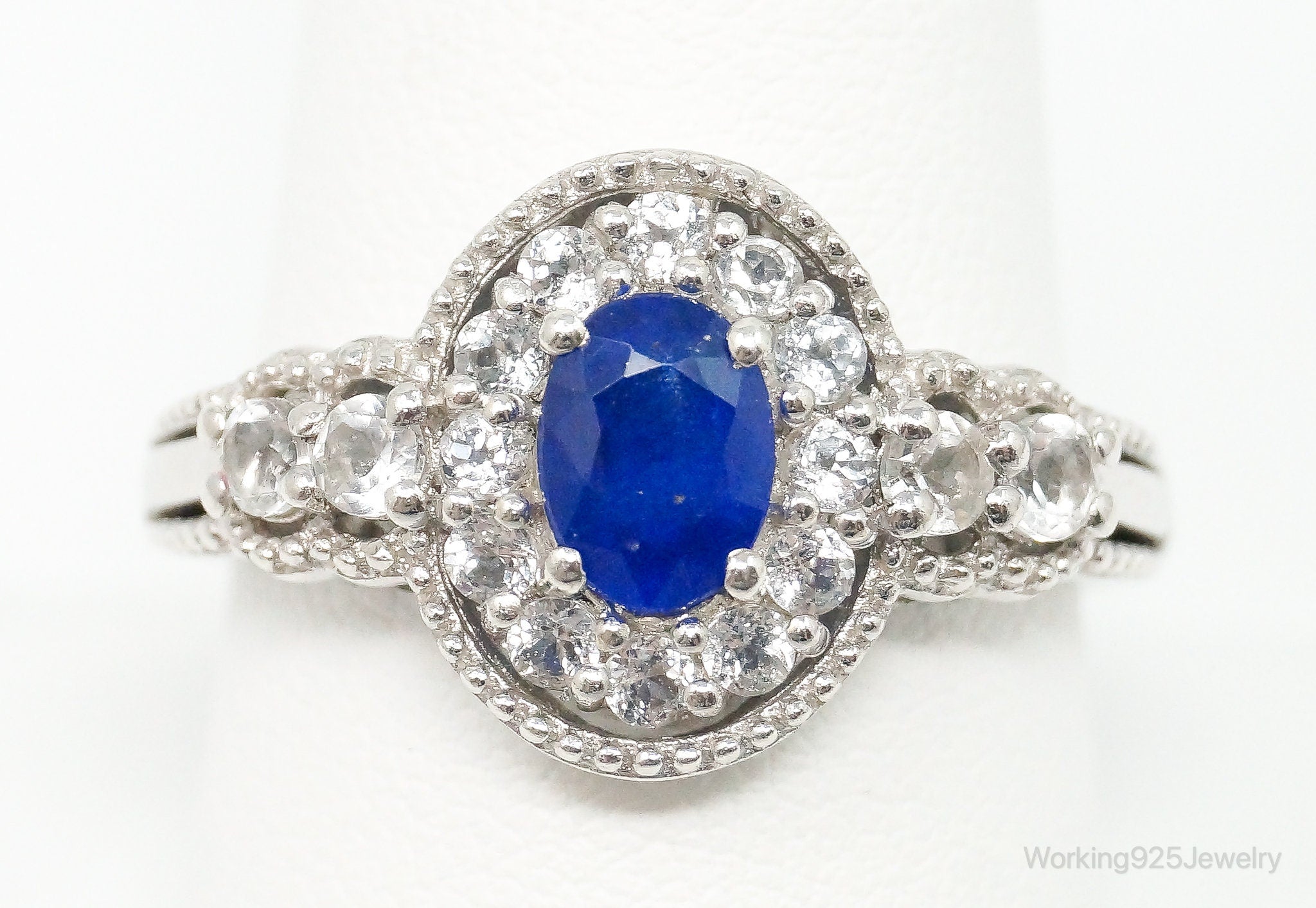 Vintage Sapphire Cubic Zirconia Sterling Silver Ring Size 10