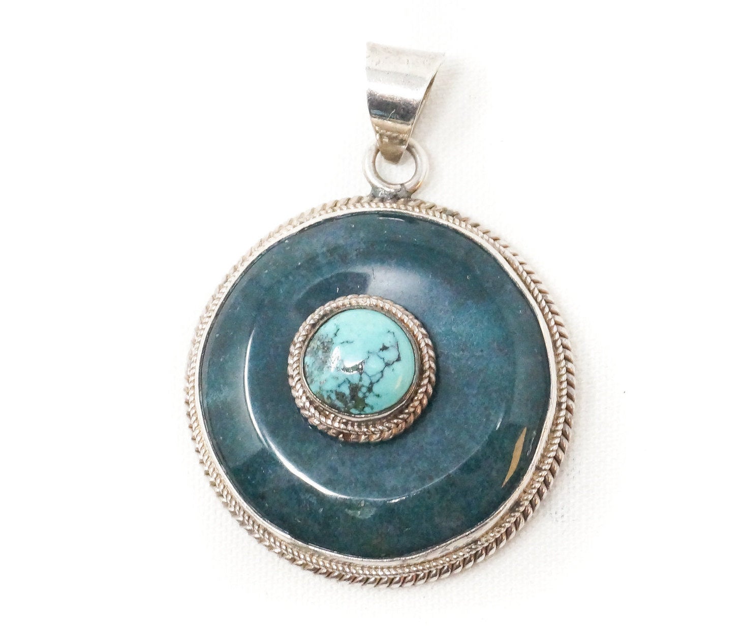 Vintage Southwest Style Turquoise Sterling Silver Necklace Pendant