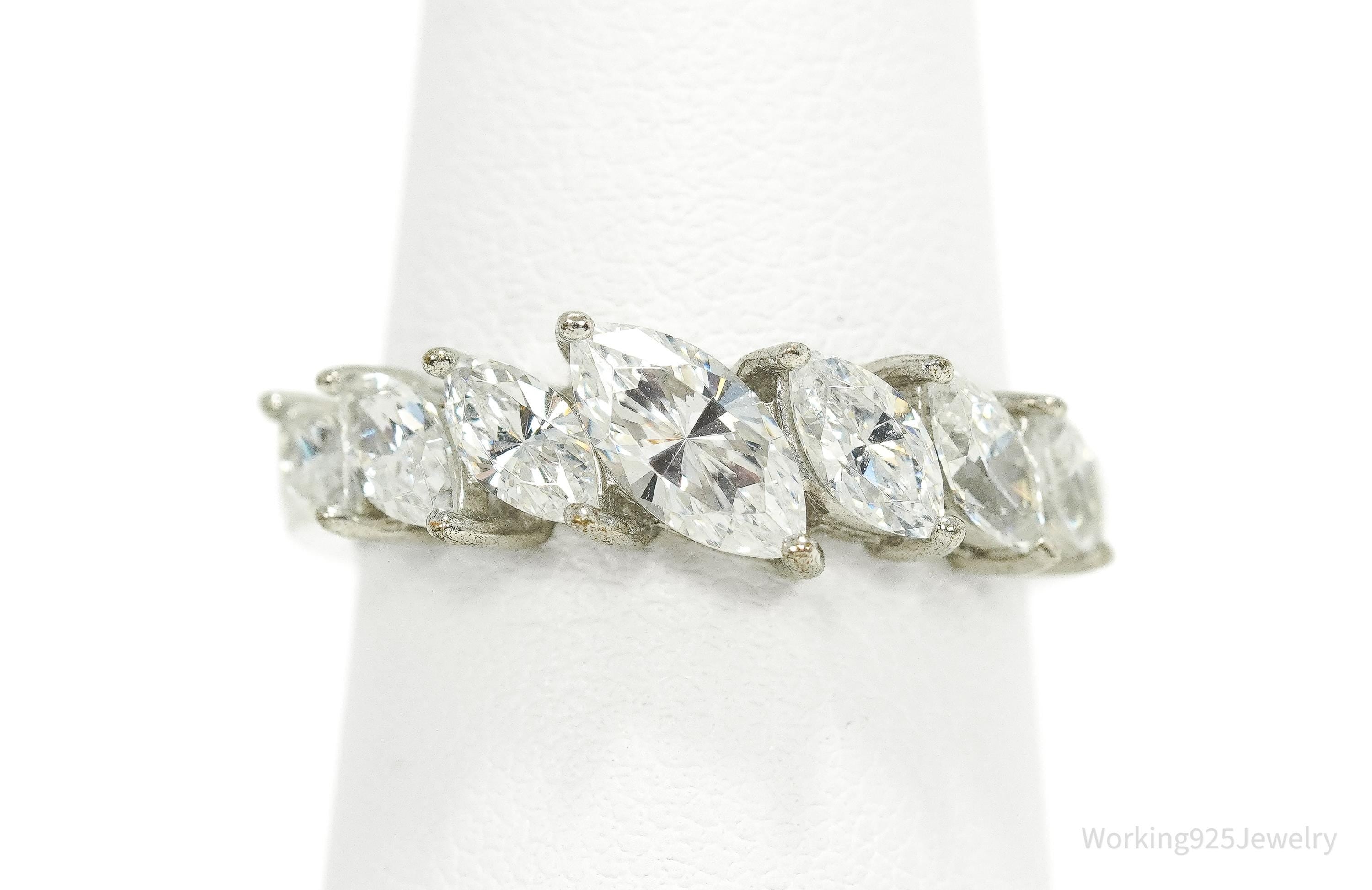 Vintage Cubic Zirconia Platinum Clad Sterling Silver Ring - Size 7