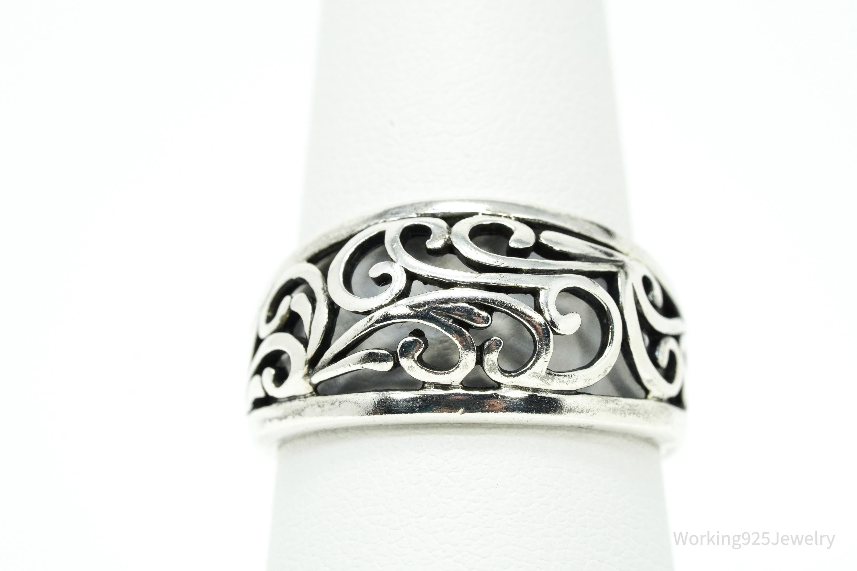 Vintage Wave Swirls Sterling Silver Ring - Size 8.75