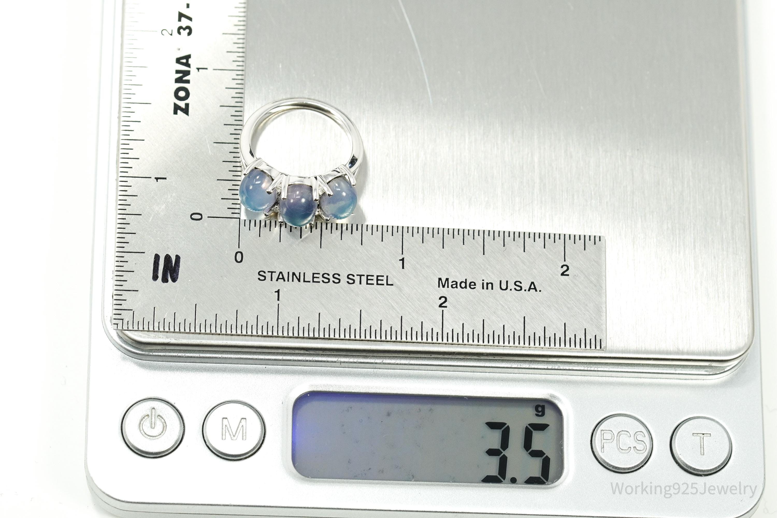 Vintage Y2K Aurora Moonstone & White Zircon Rhodium Over Sterling Silver Ring 5