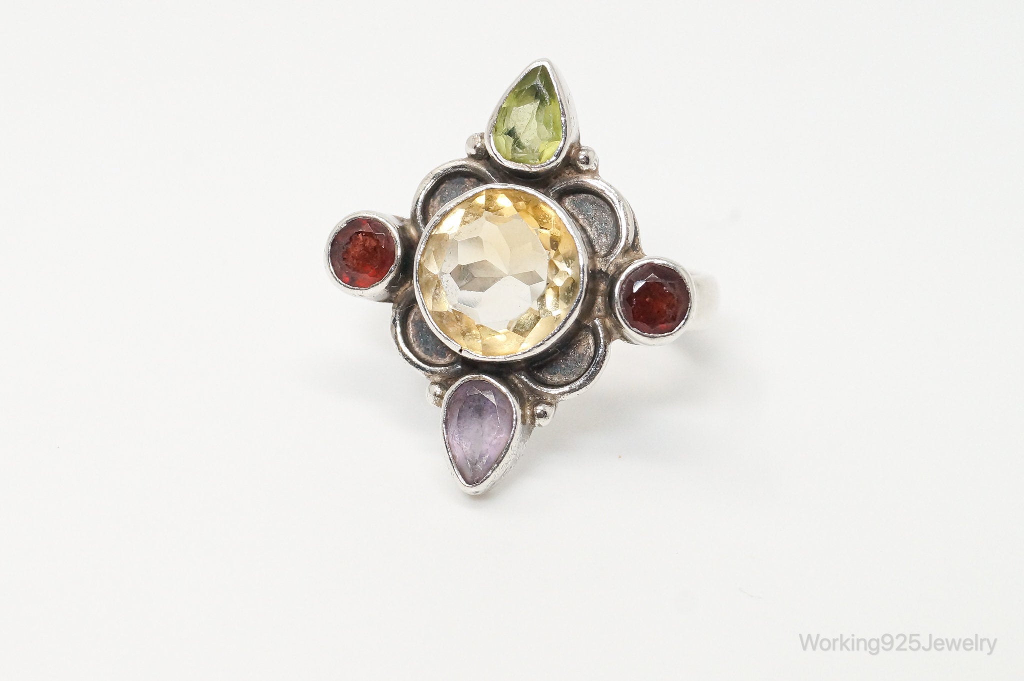 Vintage Multi Gemstone Sterling Silver Ring - SZ 6.75