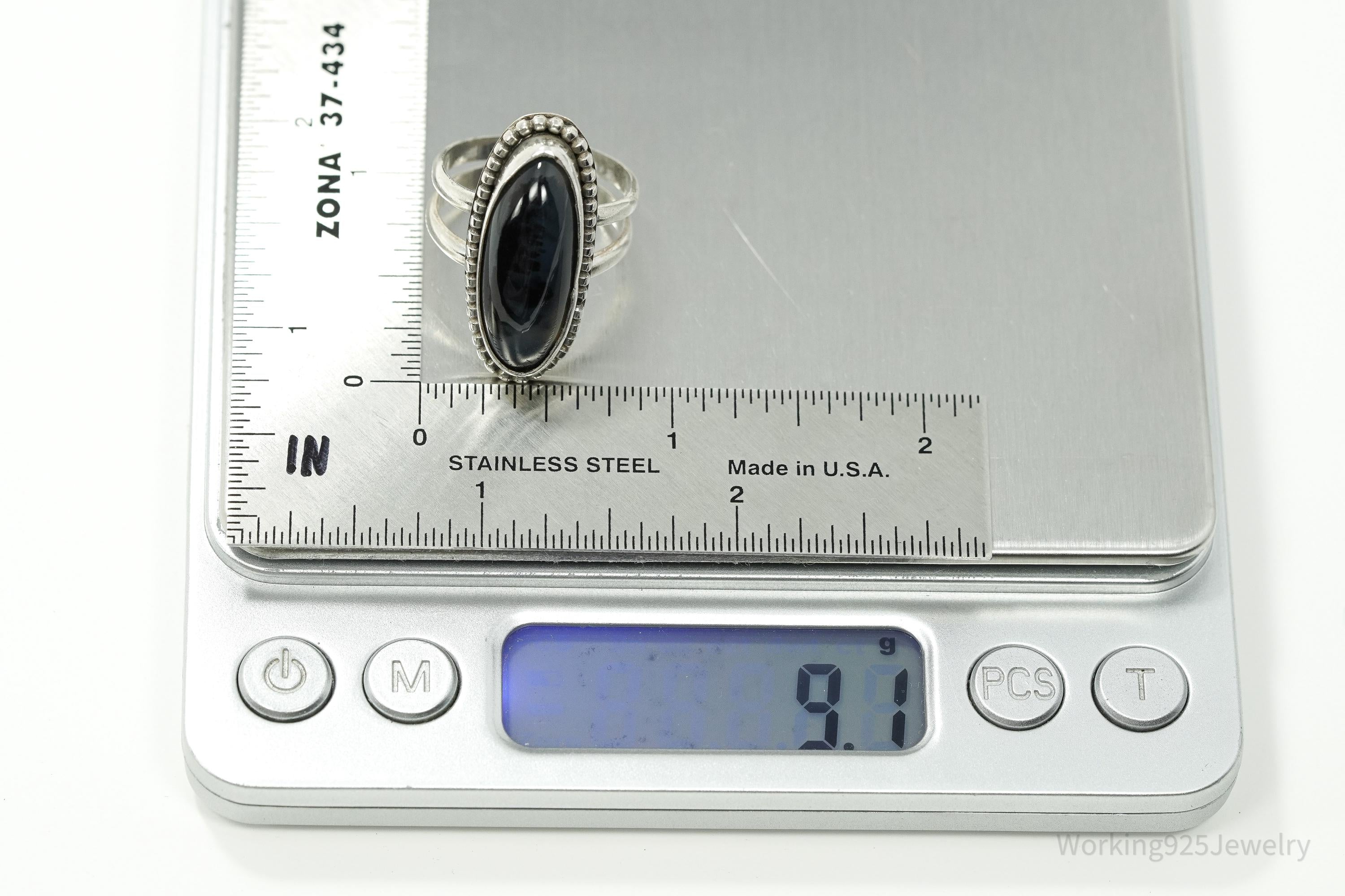 Vintage Large Agate Silver Ring - Size 9