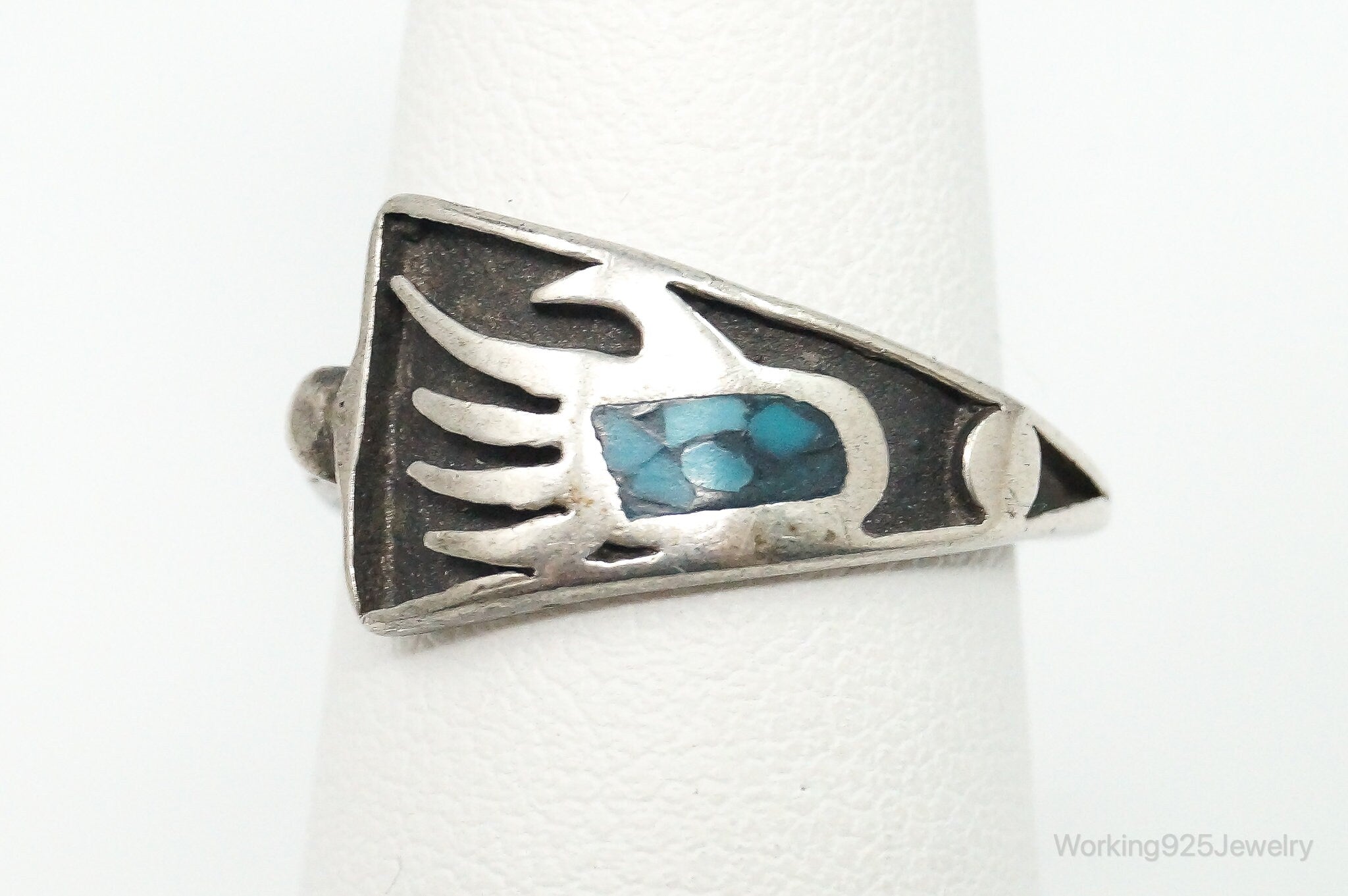 Vintage Native American Turquoise Unsigned Sterling Silver Ring - Size 6