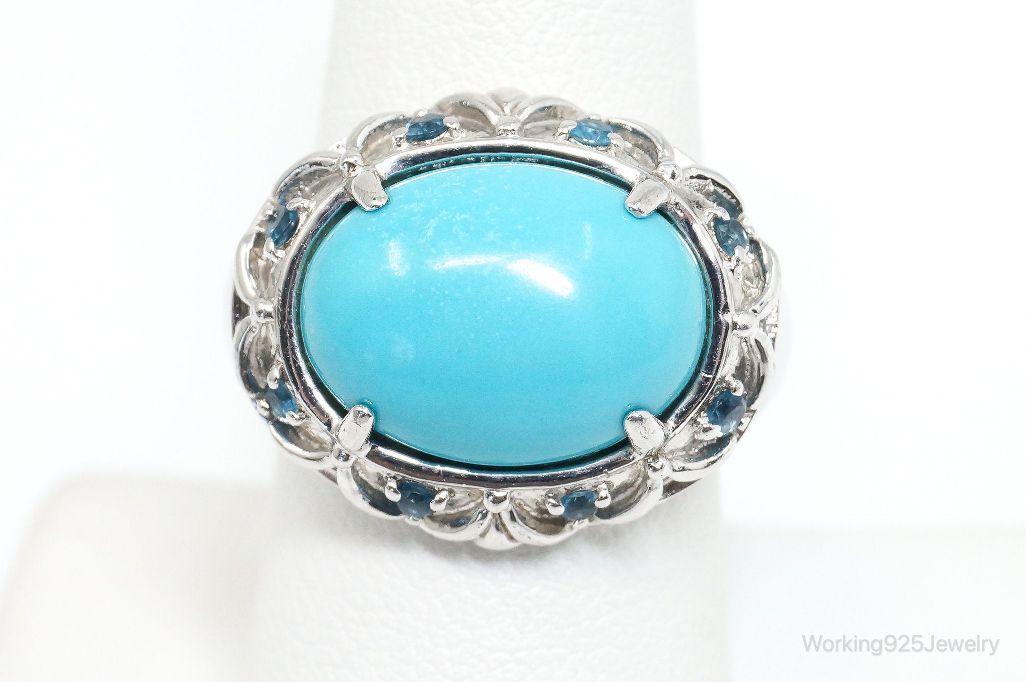 Vintage Turquoise Blue Topaz Sterling Silver Ring - Size 8